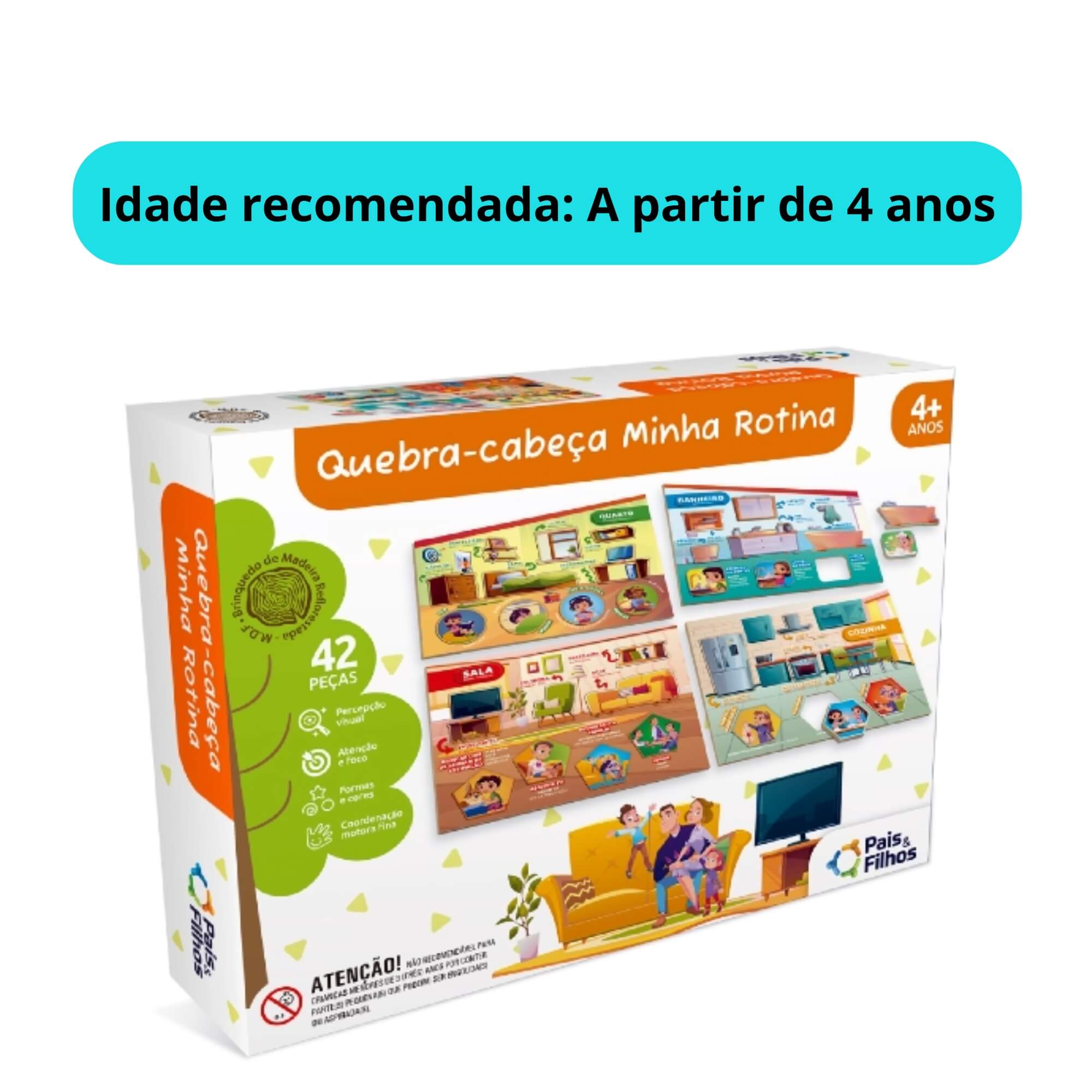 Quebra-Cabeça Infantil Minha Rotina 42 Peças +4 Anos Pais e Filhos - 792957