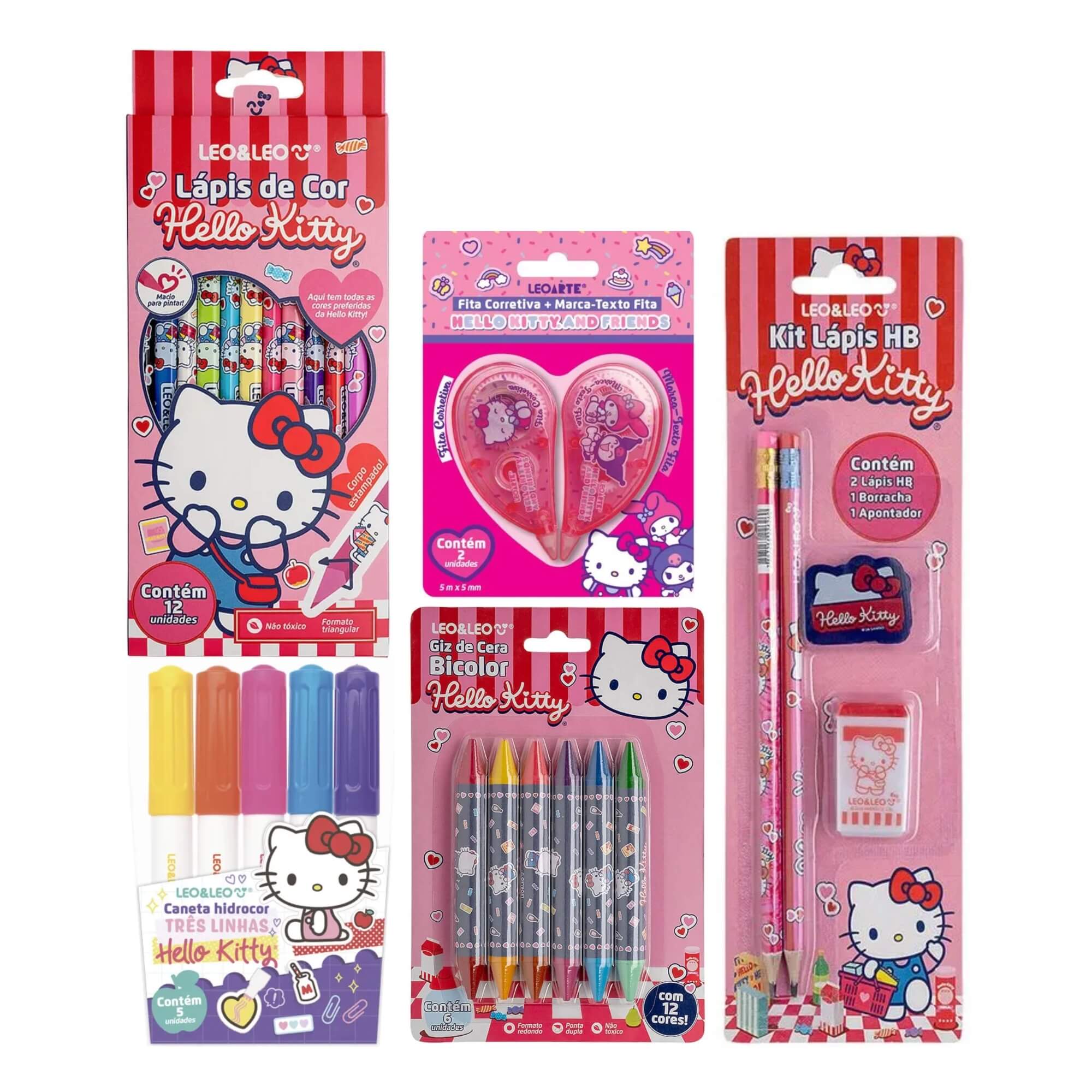 COMP Kit Volta às Aulas com Hello Kitty: Material Escolar para Escrita e Colorir