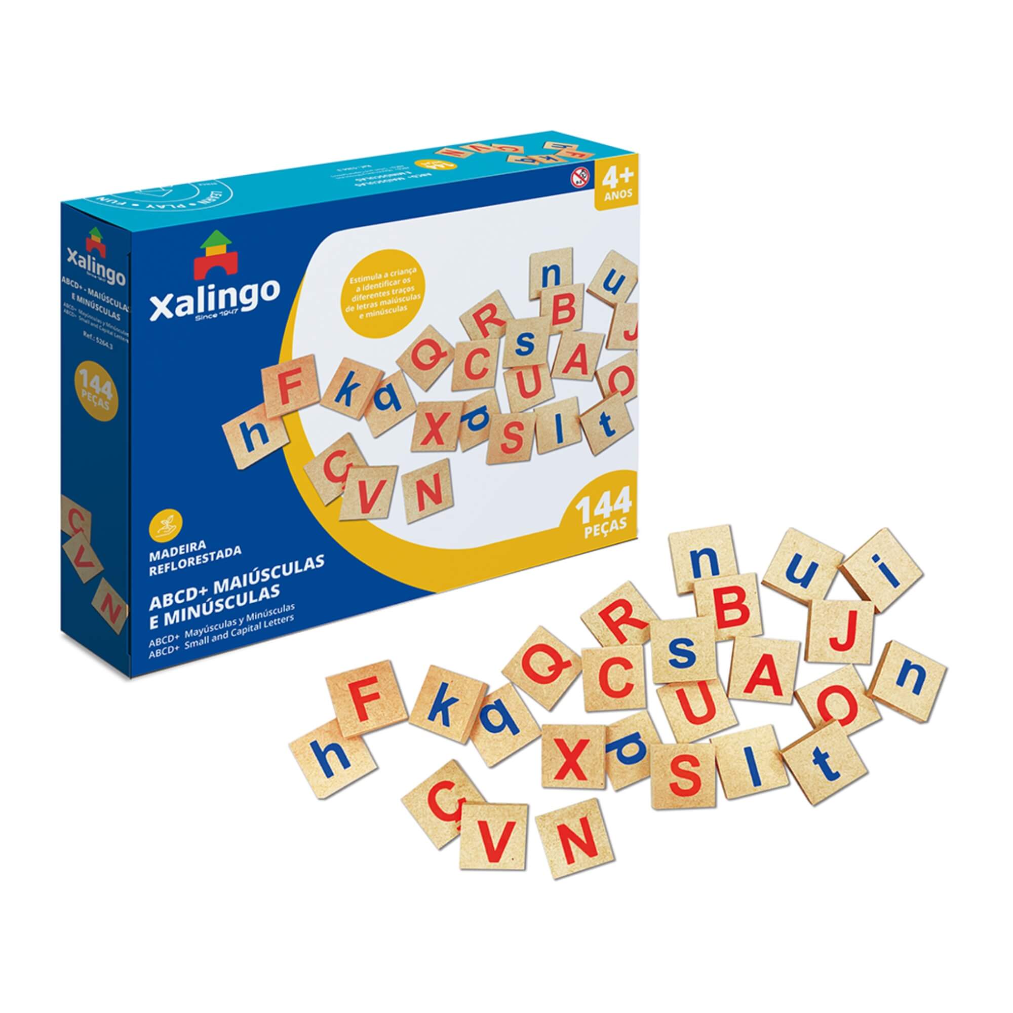 Jogo ABCD Letras Maiúsculas e Minúsculas 144 Peças +4 Anos Xalingo - 52643