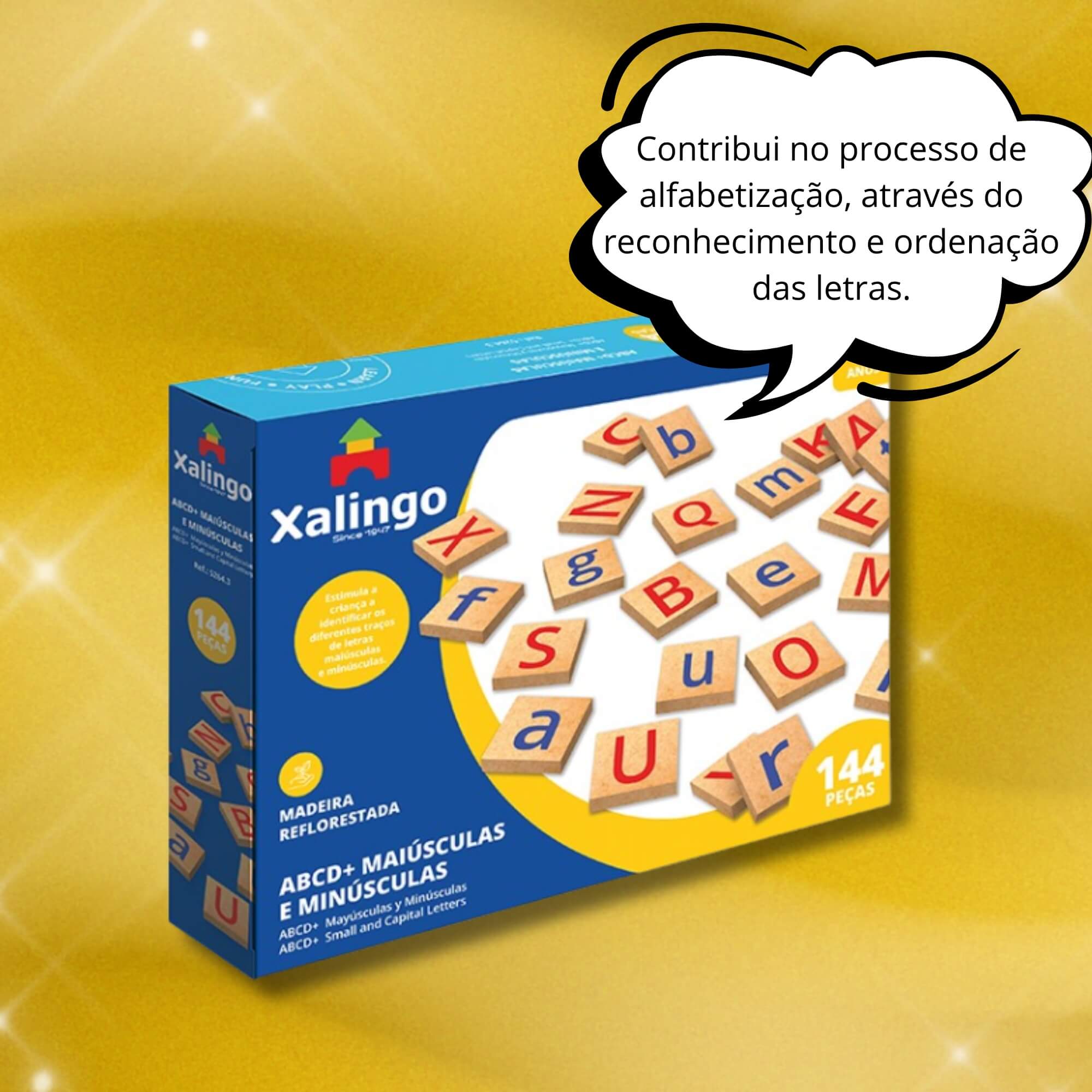 Jogo ABCD Letras Maiúsculas e Minúsculas 144 Peças +4 Anos Xalingo - 52643