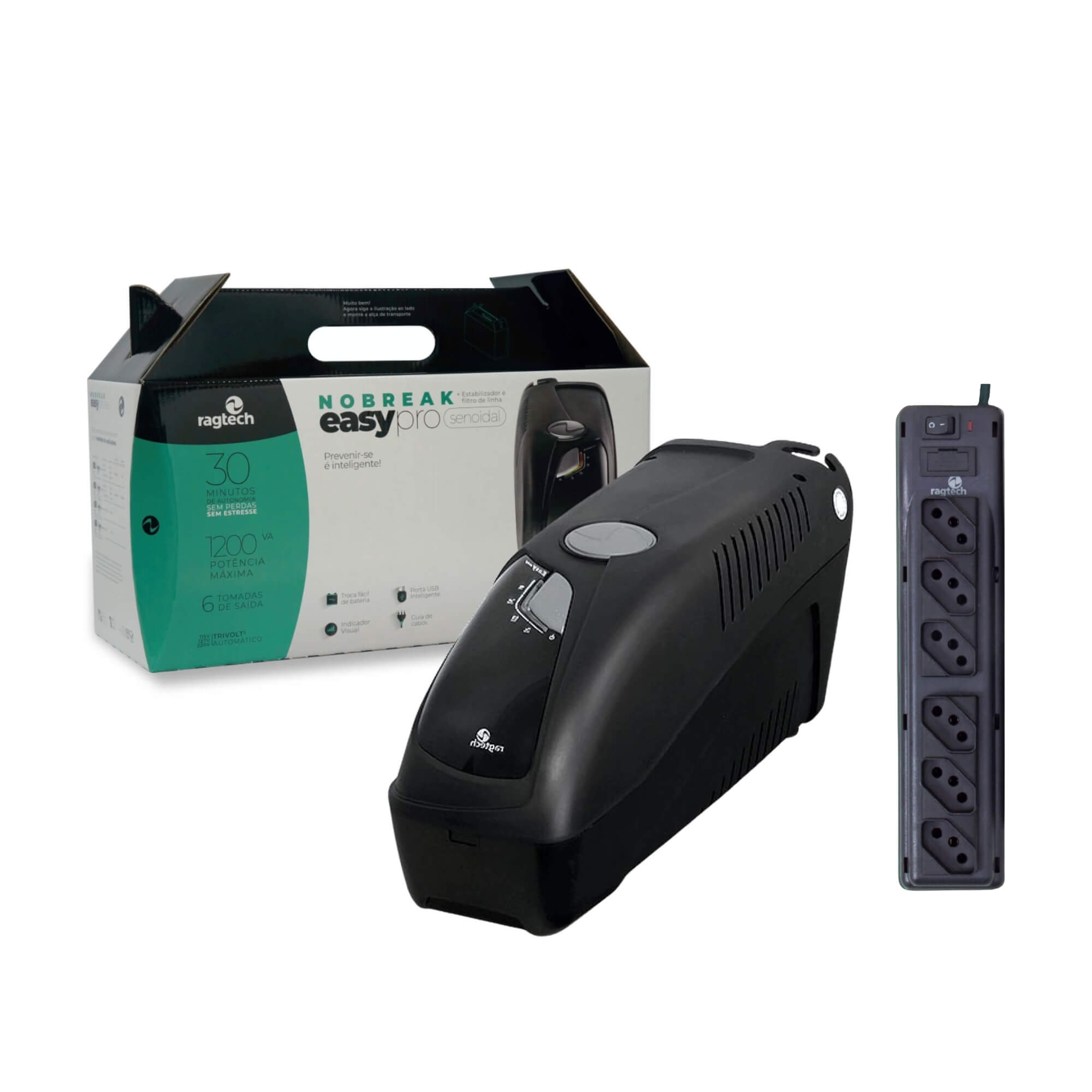 COMP Nobreak Ragtech Easy Pro Senoidal 1200VA + Filtro de Linha Ragtech 2040 – 6 tomadas NBR