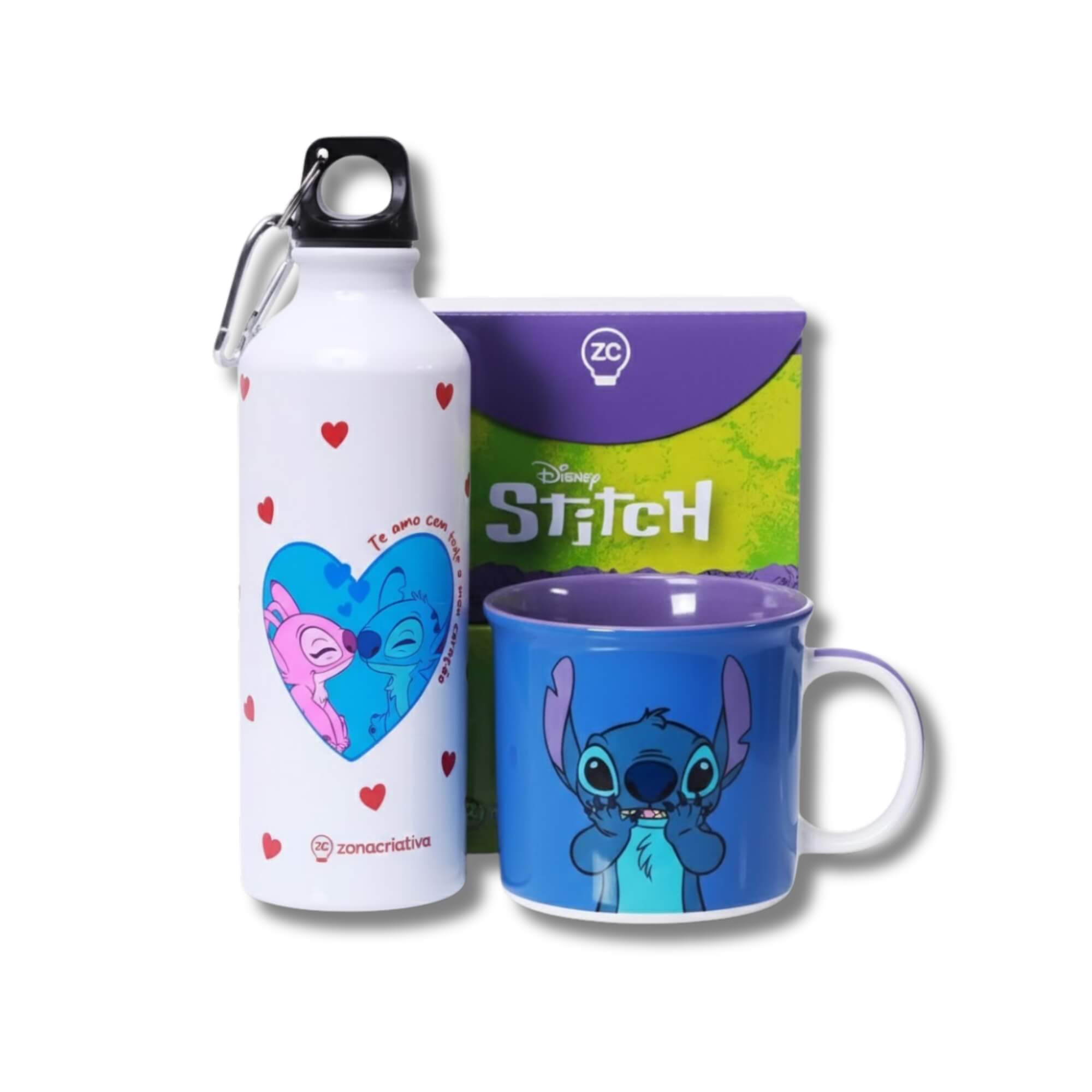COMP Kit Disney Stitch: Garrafa Alumínio 500ml + Caneca Cerâmica 350ml
