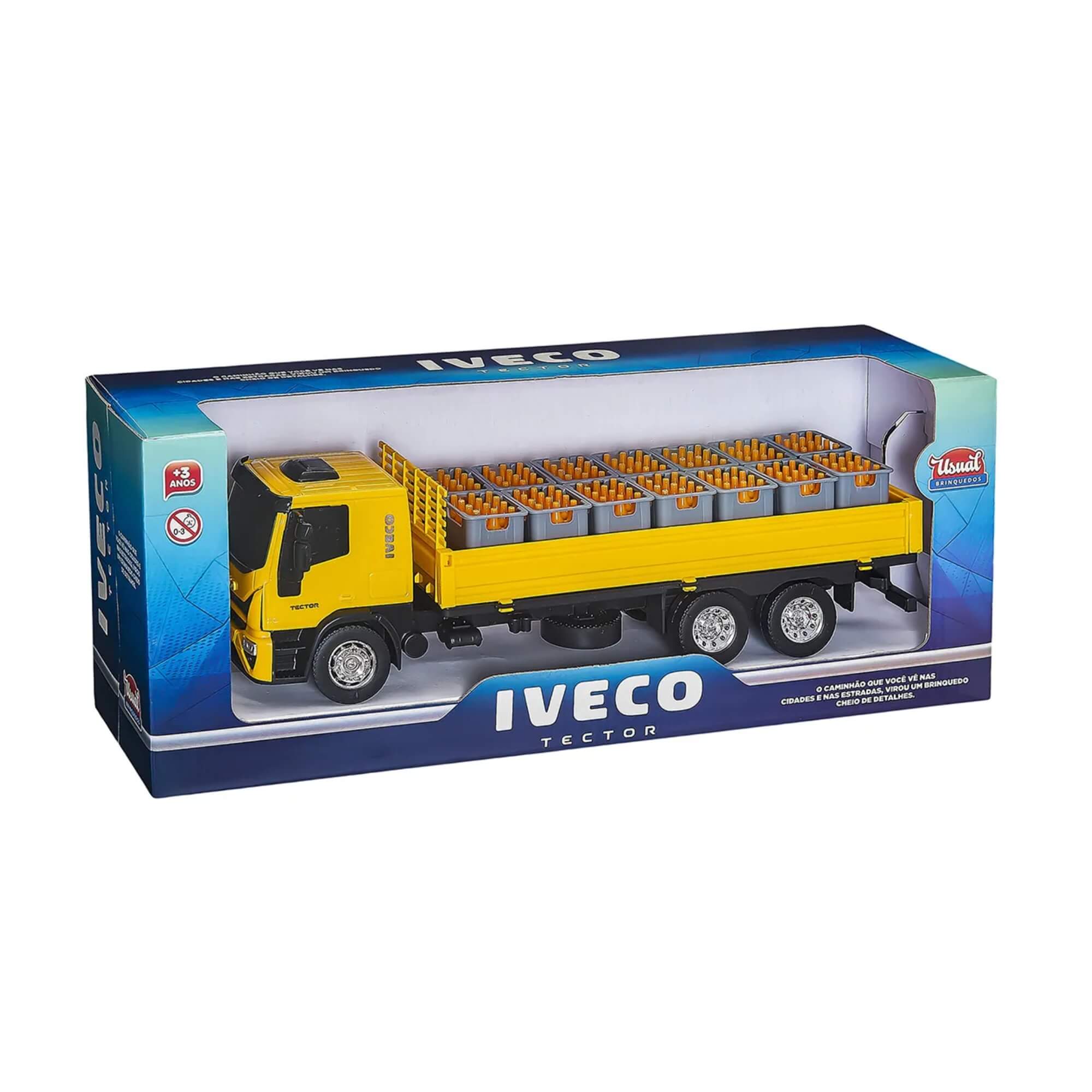 Brinquedo Mini Caminhão Iveco Tector Dropside Engradado Sortido e Unitário Usual Brinquedos - 341