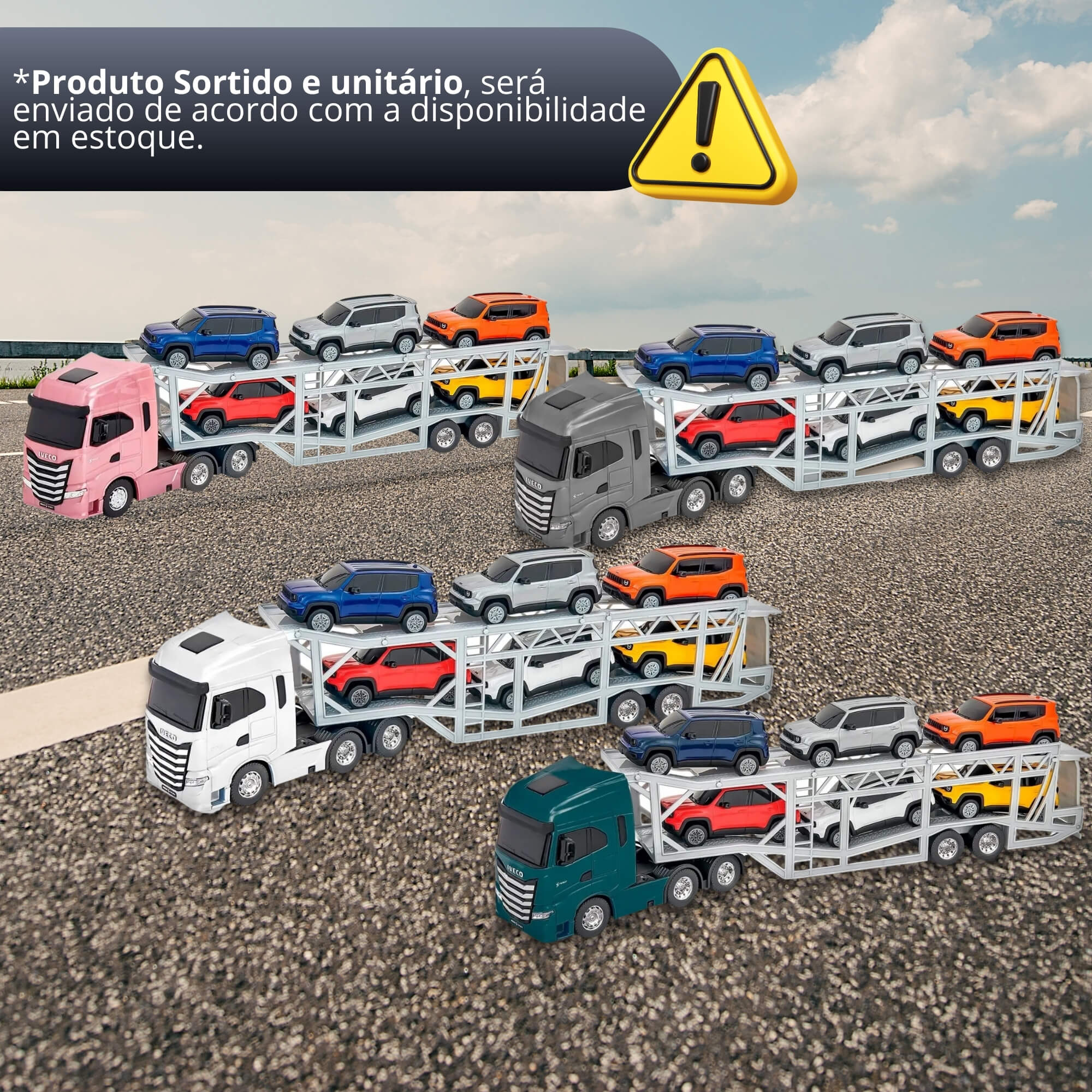 Mini Caminhão Iveco S-Way Cegonha c/ 6 Jeep Renegade (Sortido e Unitário) Usual Brinquedos - 668