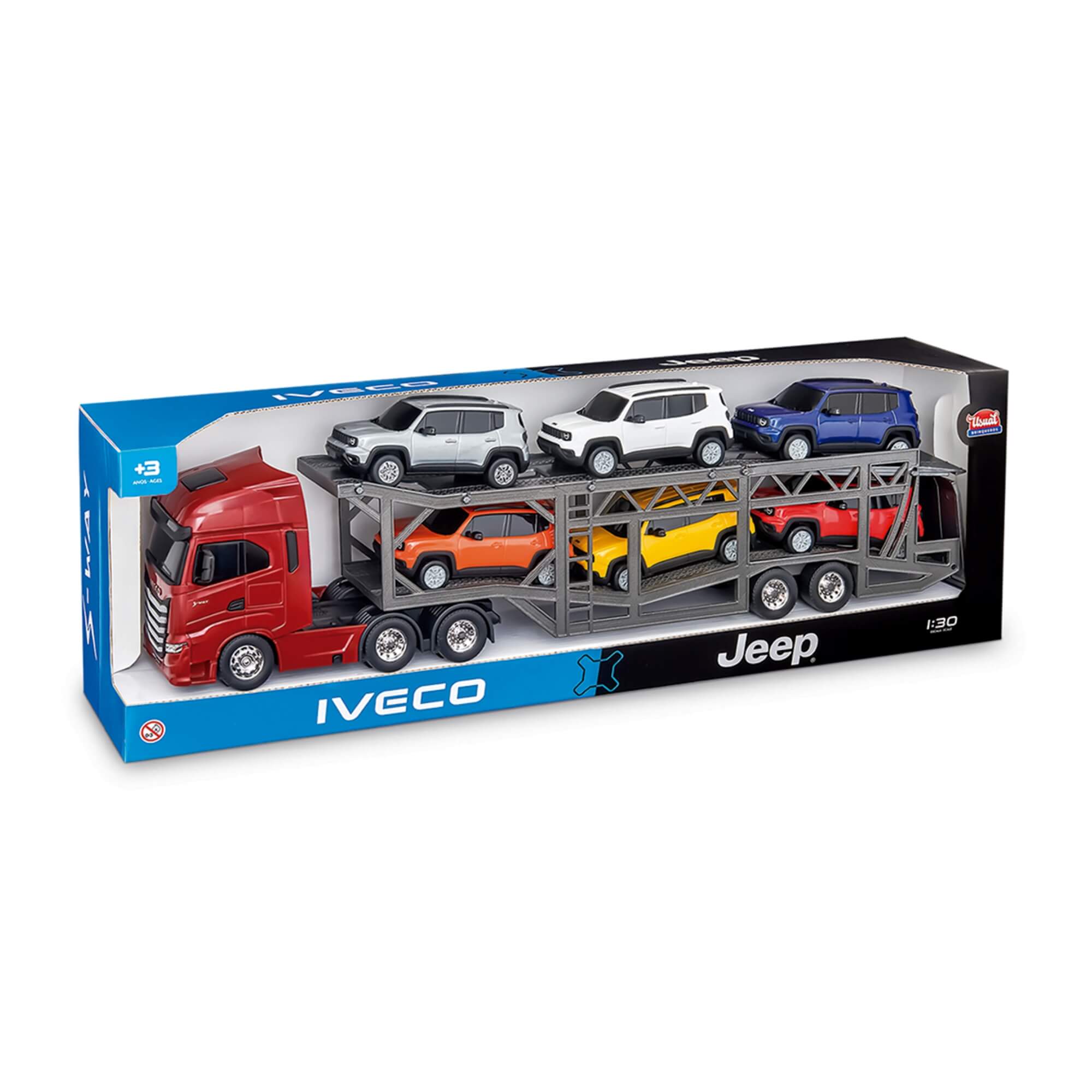 Mini Caminhão Iveco S-Way Cegonha c/ 6 Jeep Renegade (Sortido e Unitário) Usual Brinquedos - 668