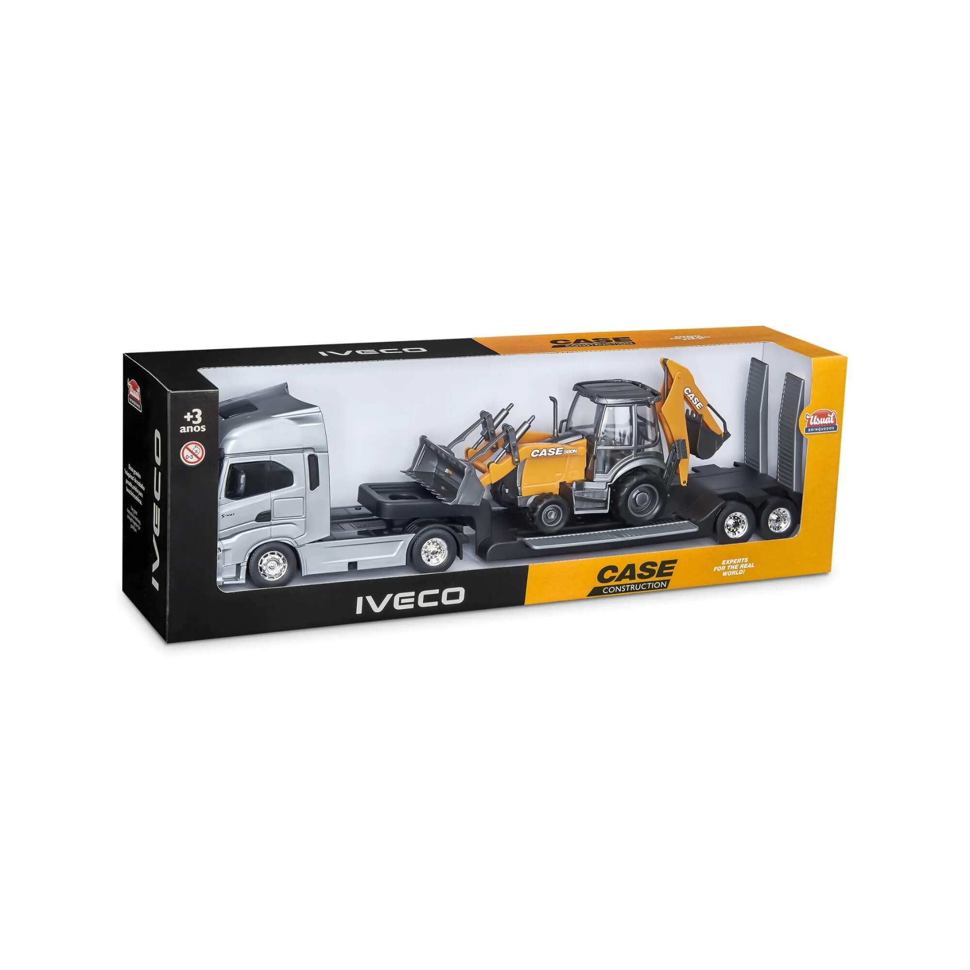 Brinquedo Caminhão Iveco S-Way Plataforma Retroescavadeira Case Usual Brinquedos - 691