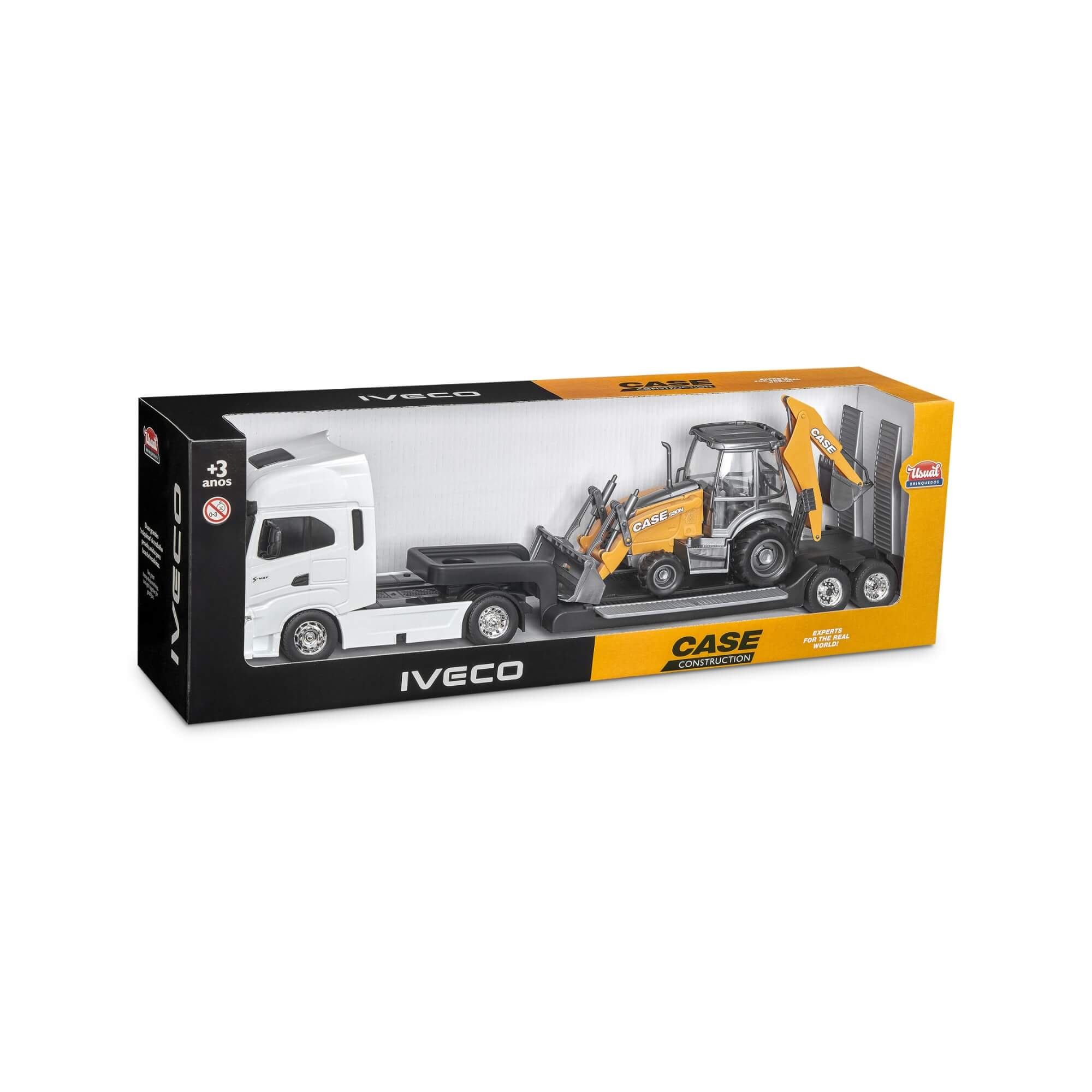 Brinquedo Caminhão Iveco S-Way Plataforma Retroescavadeira Case Usual Brinquedos - 691
