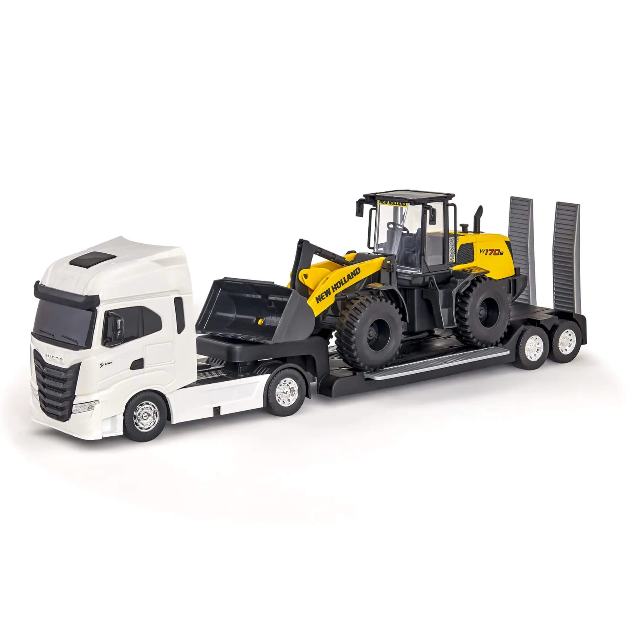 Brinquedo Caminhão Plataforma Iveco S-Way c/ Carregadeira New Holland Sortido Unitário Usual - 692