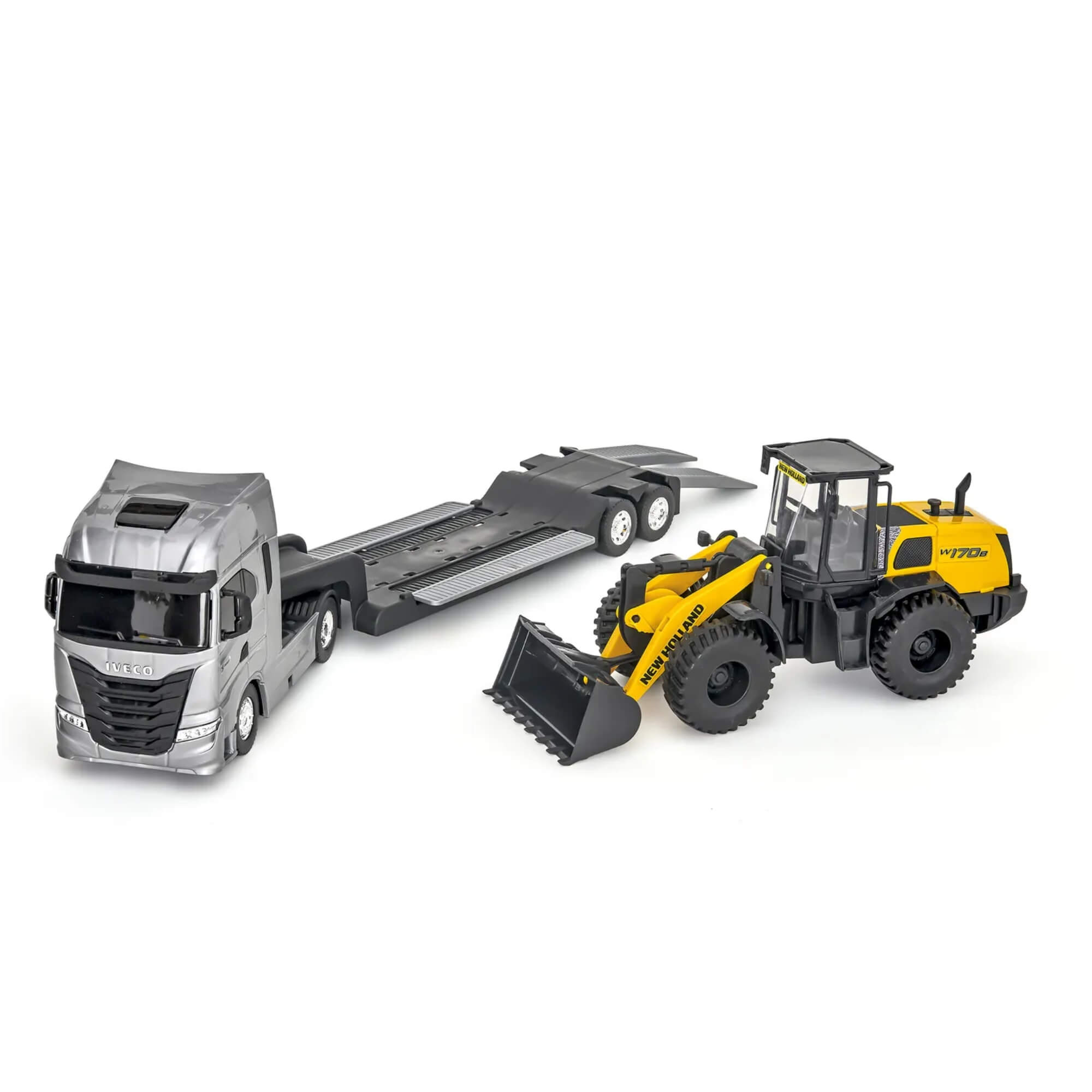 Brinquedo Caminhão Plataforma Iveco S-Way c/ Carregadeira New Holland Sortido Unitário Usual - 692