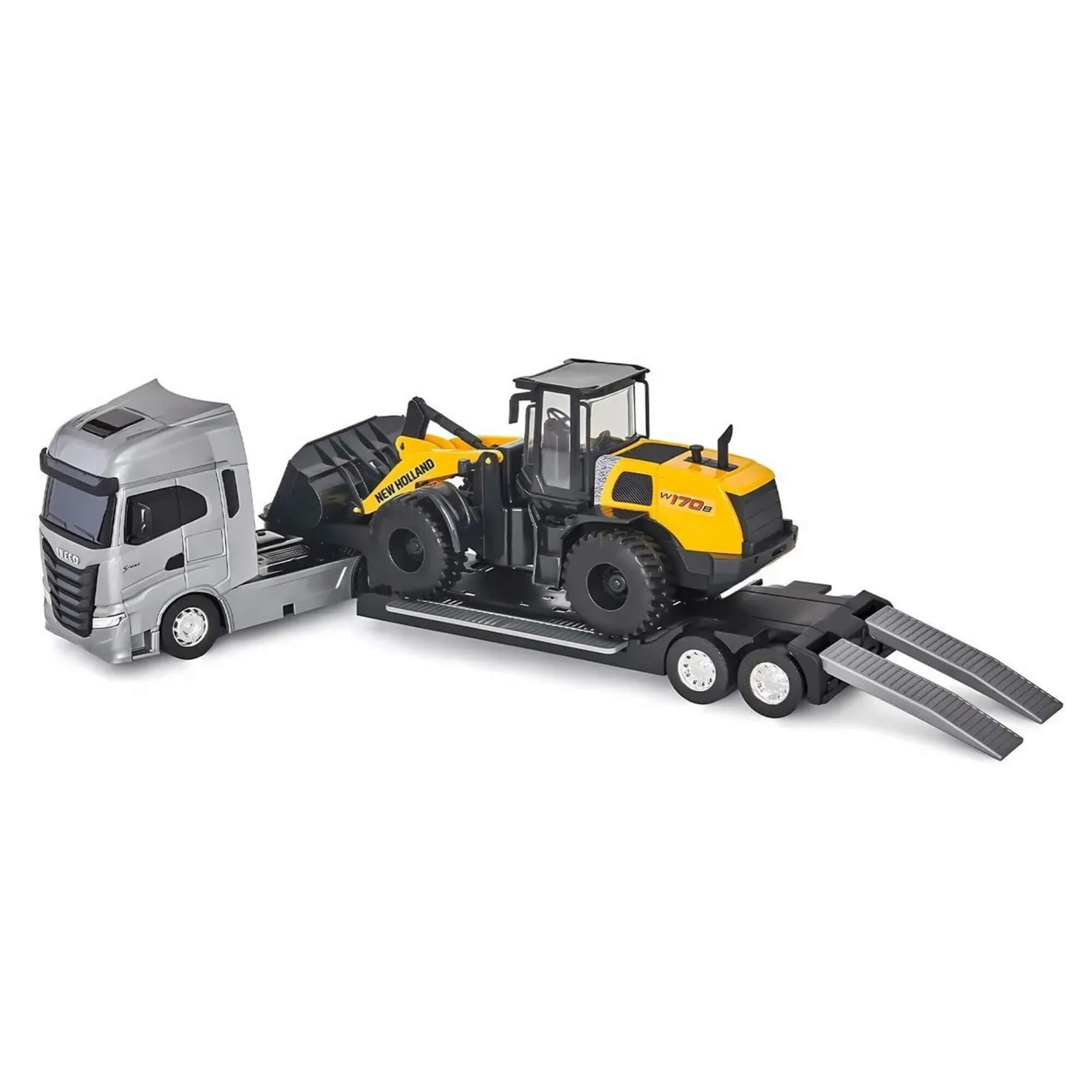 Brinquedo Caminhão Plataforma Iveco S-Way c/ Carregadeira New Holland Sortido Unitário Usual - 692