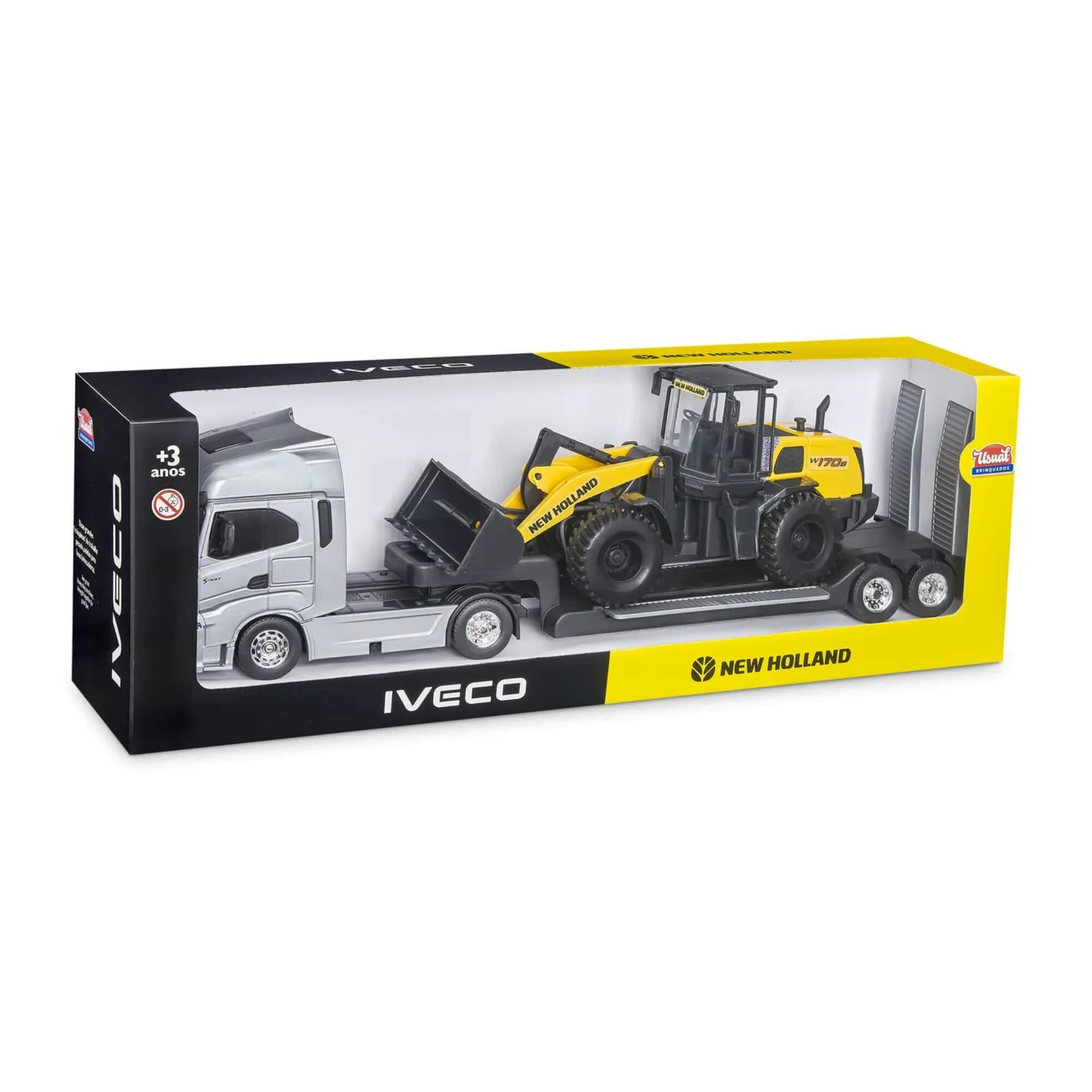 Brinquedo Caminhão Plataforma Iveco S-Way c/ Carregadeira New Holland Sortido Unitário Usual - 692