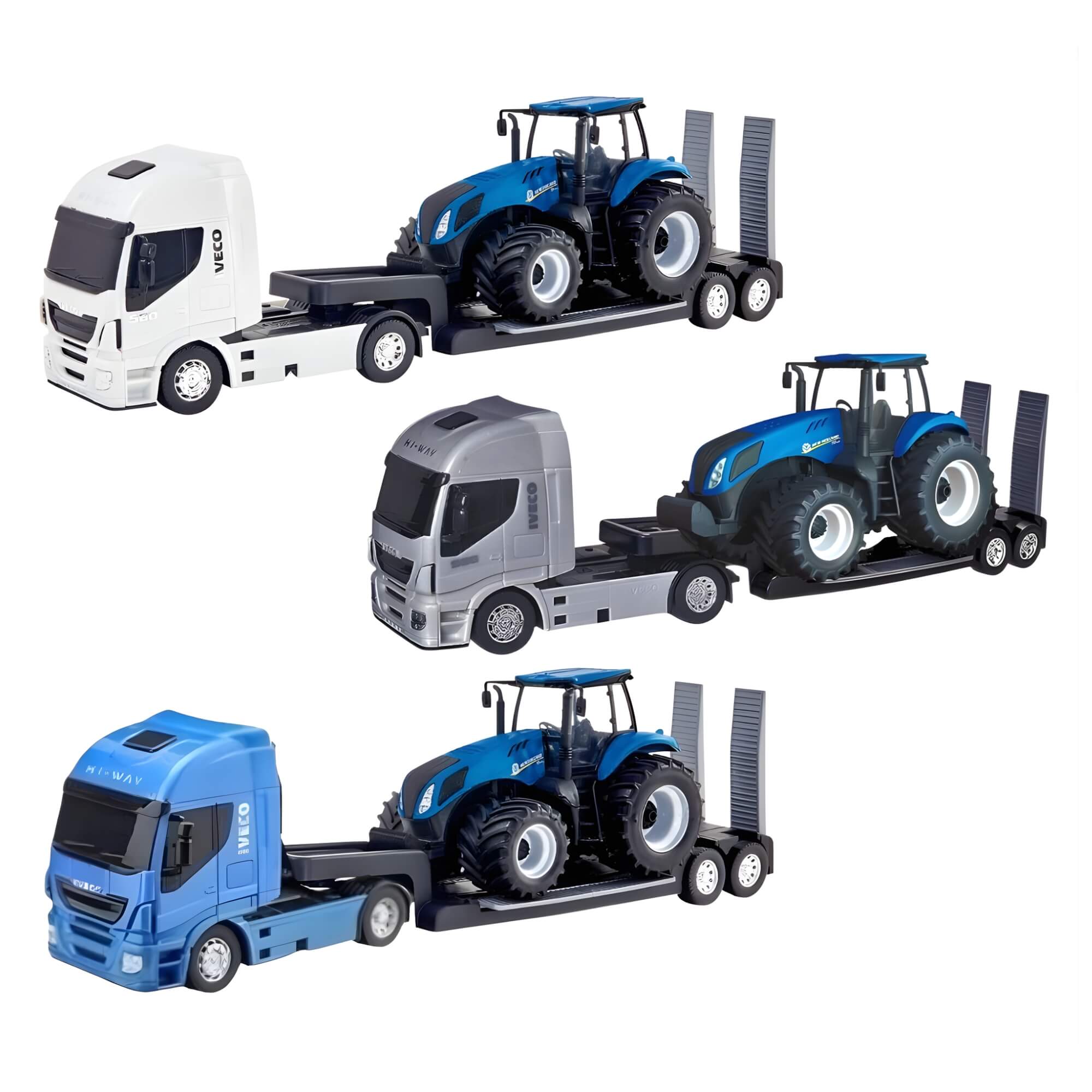 Brinquedo Caminhão New Holland Iveco S-Way Plataforma c/ Trator Usual Brinquedos - 693