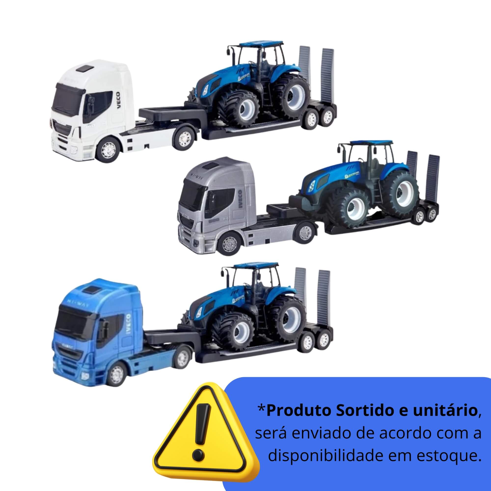 Brinquedo Caminhão New Holland Iveco S-Way Plataforma c/ Trator Usual Brinquedos - 693