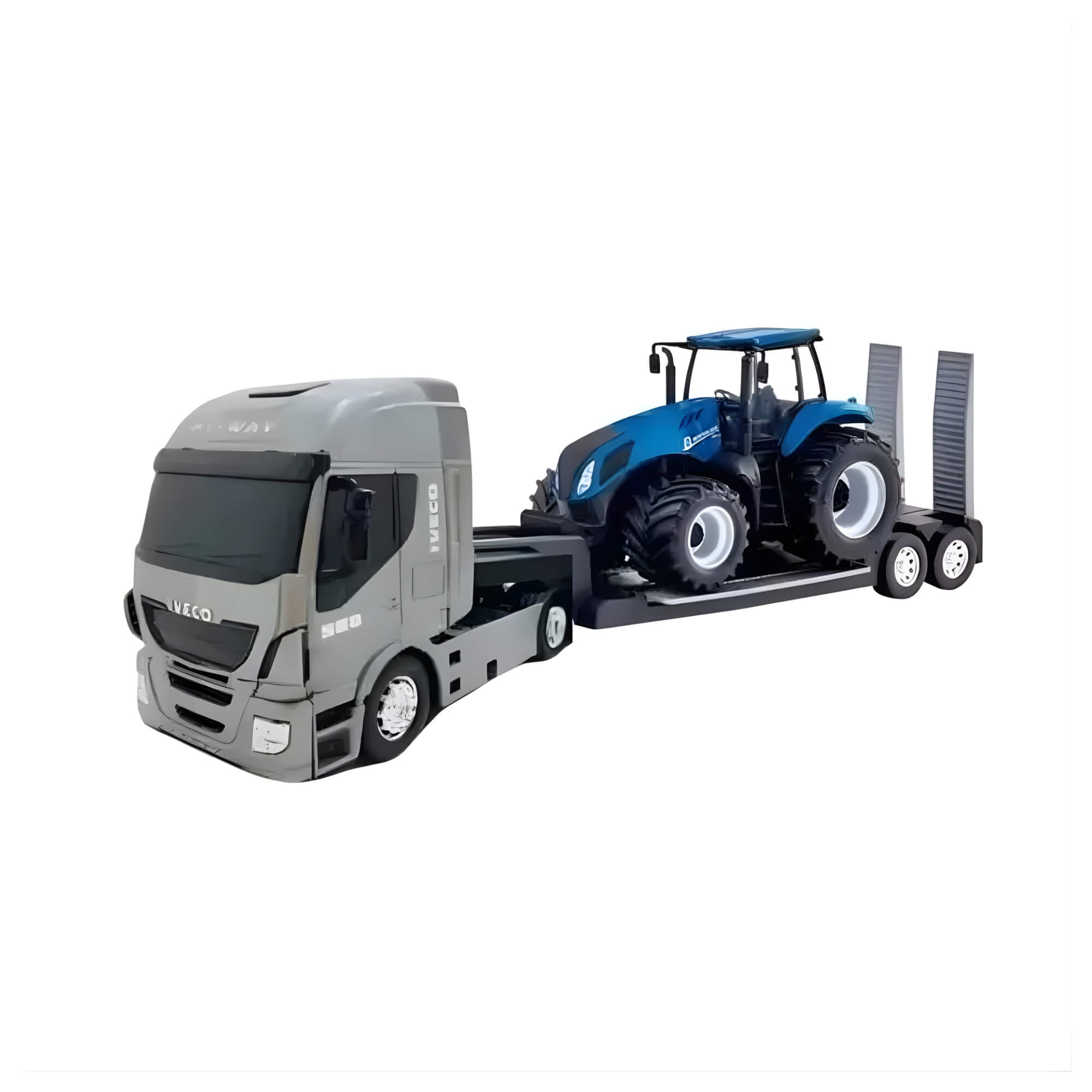 Brinquedo Caminhão New Holland Iveco S-Way Plataforma c/ Trator Usual Brinquedos - 693