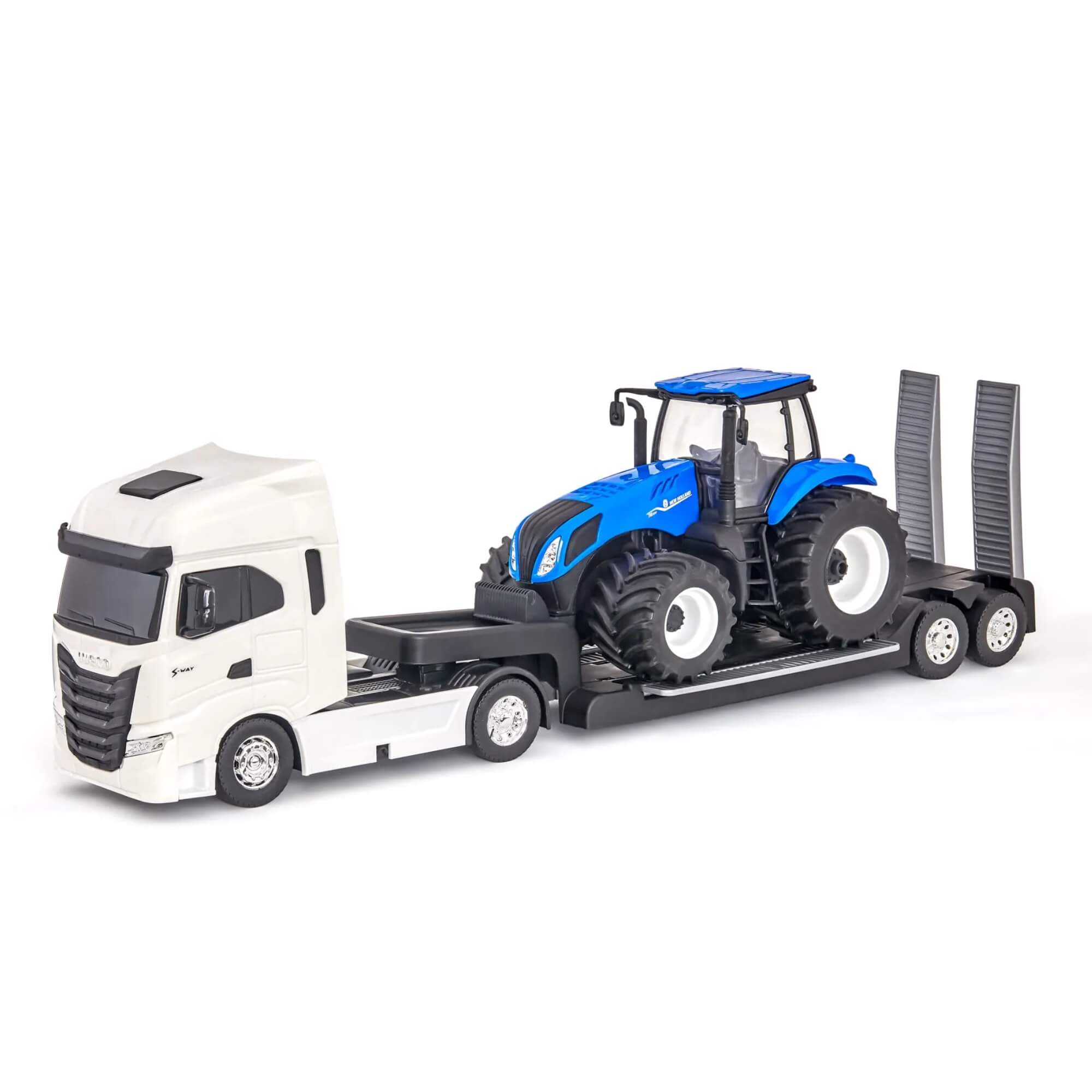Brinquedo Caminhão New Holland Iveco S-Way Plataforma c/ Trator Usual Brinquedos - 693