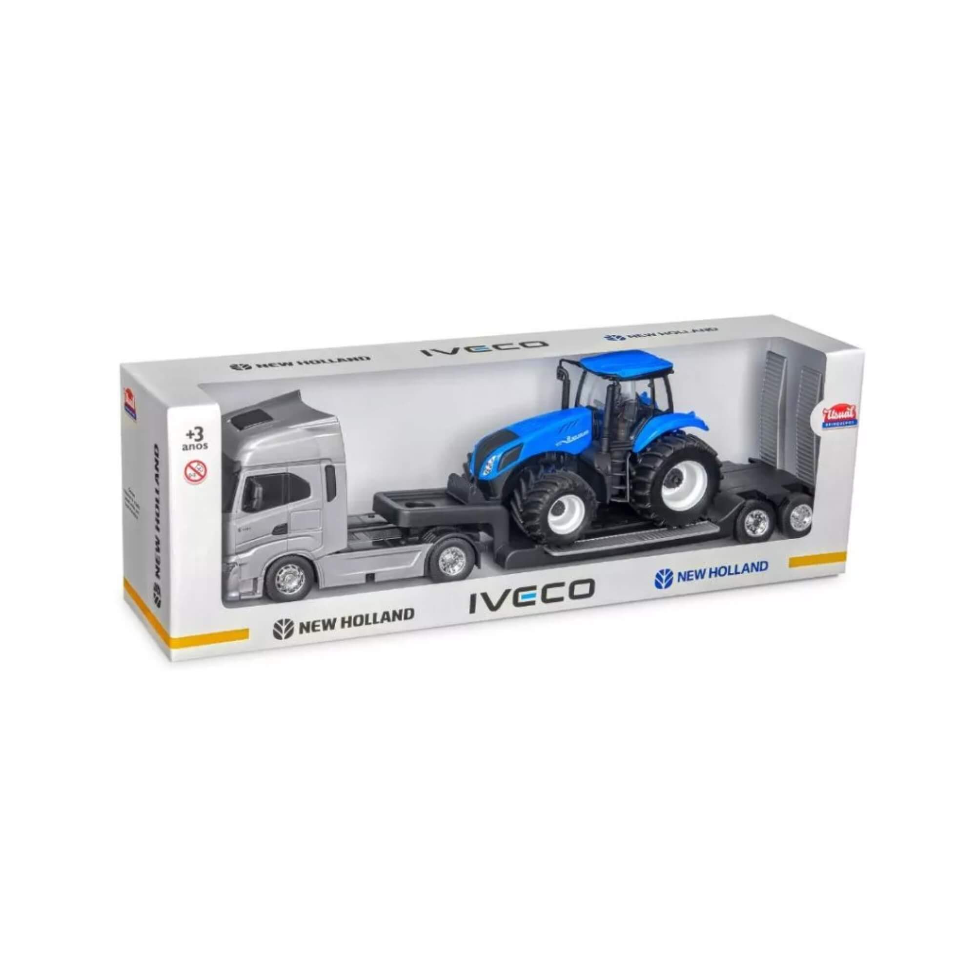 Brinquedo Caminhão New Holland Iveco S-Way Plataforma c/ Trator Usual Brinquedos - 693