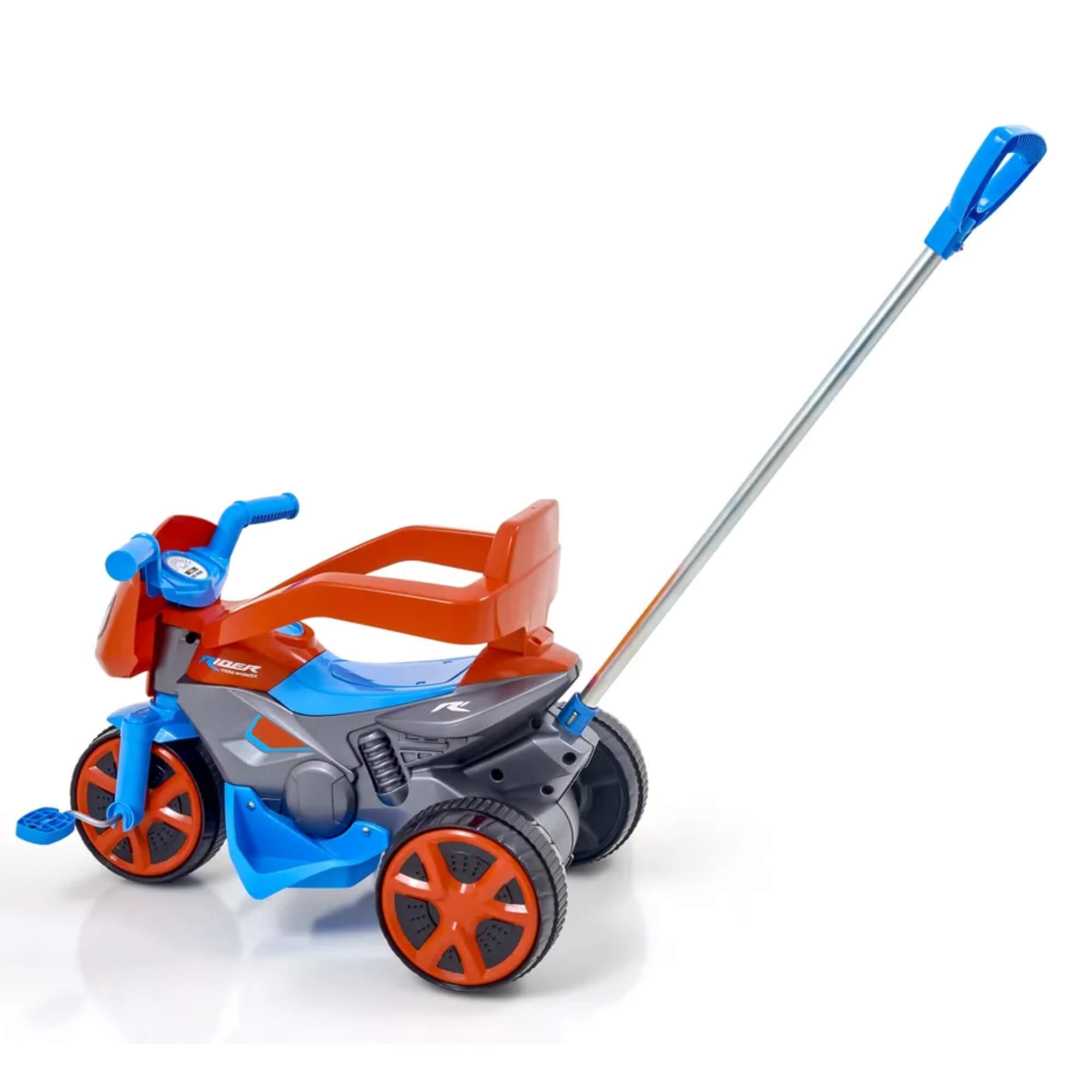 Triciclo Moto Rider Andador Azul c/ Haste Direcional e Apoio para Pés Usual Brinquedos - 896