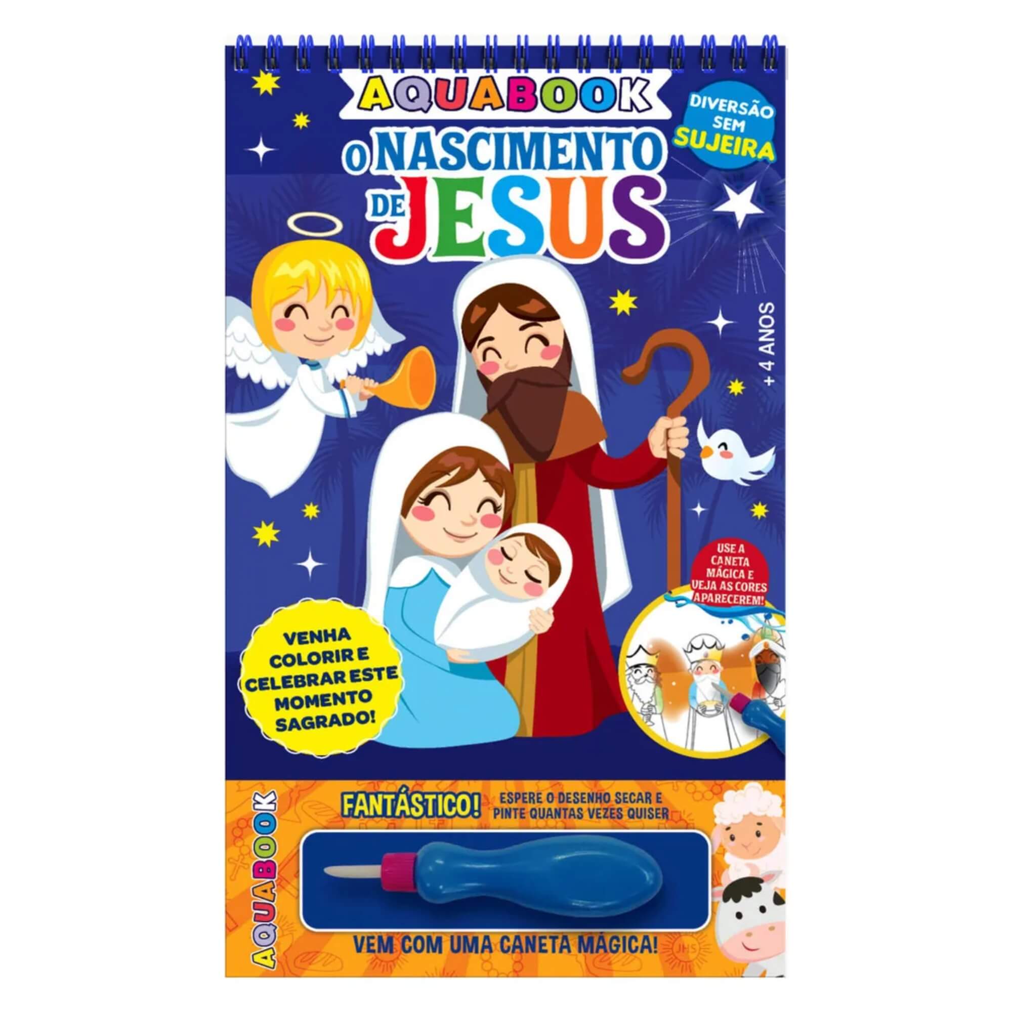 Livro Infantil Interativo para Colorir Aquabook Nascimento de Jesus Editora On Line - 9786555473285