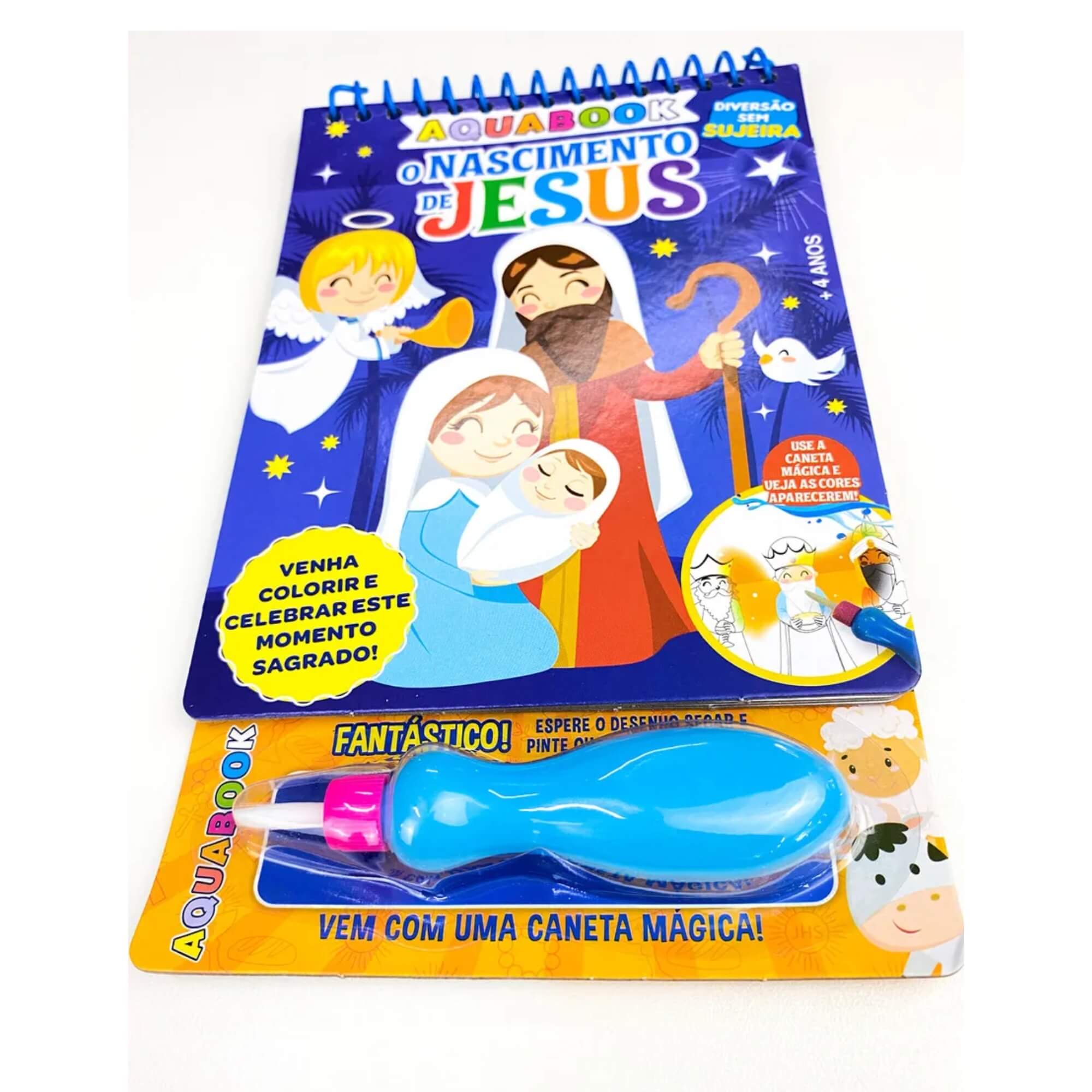 Livro Infantil Interativo para Colorir Aquabook Nascimento de Jesus Editora On Line - 9786555473285