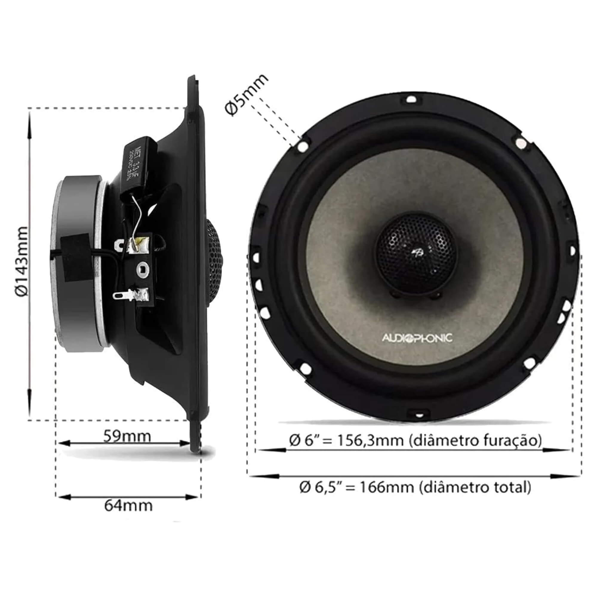 COMP Kit Upgrade 4 Alto Falantes Coaxial Audiophonic  650-V2 GWM HAVAL H6 + Aros Adaptadores Binde
