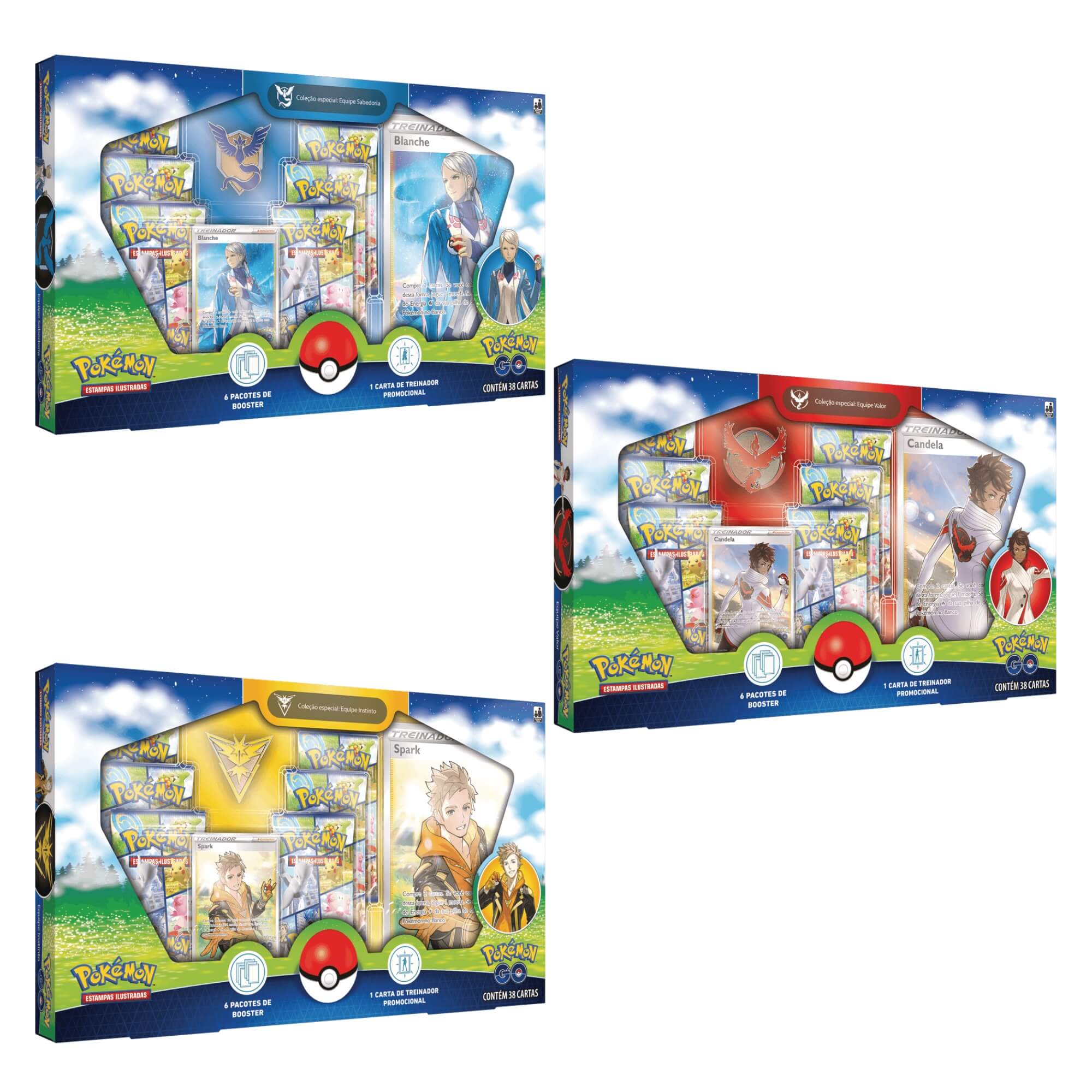 COMP Pokemon Estampas Ilustradas Go 3 Boxes Equipe Valor, Sabedoria e Instinto Copag - 31343
