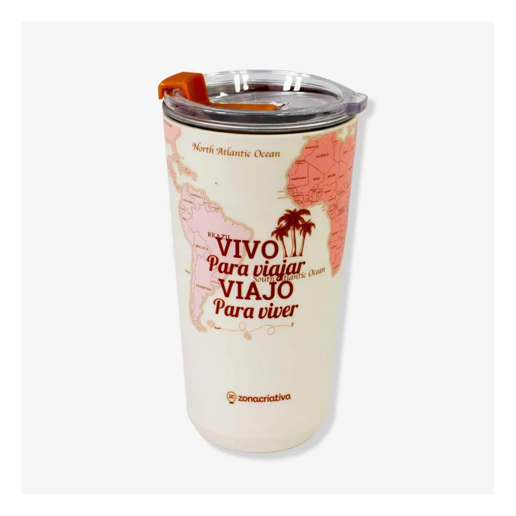 Copo Sky 500ml Viagem Aço Inox Parede Dupla Tampa Clique Zona Criativa - 10025886