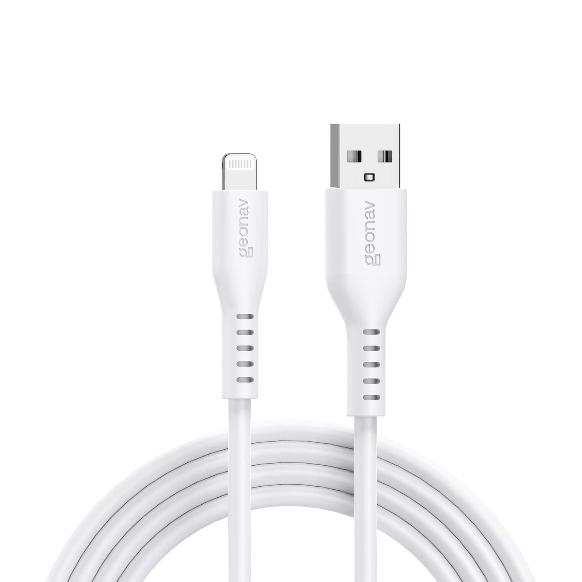 Cabo Usb-A para Lightning MFI em Silicone 1,5m Branco ESLISWT Geonav - 11647