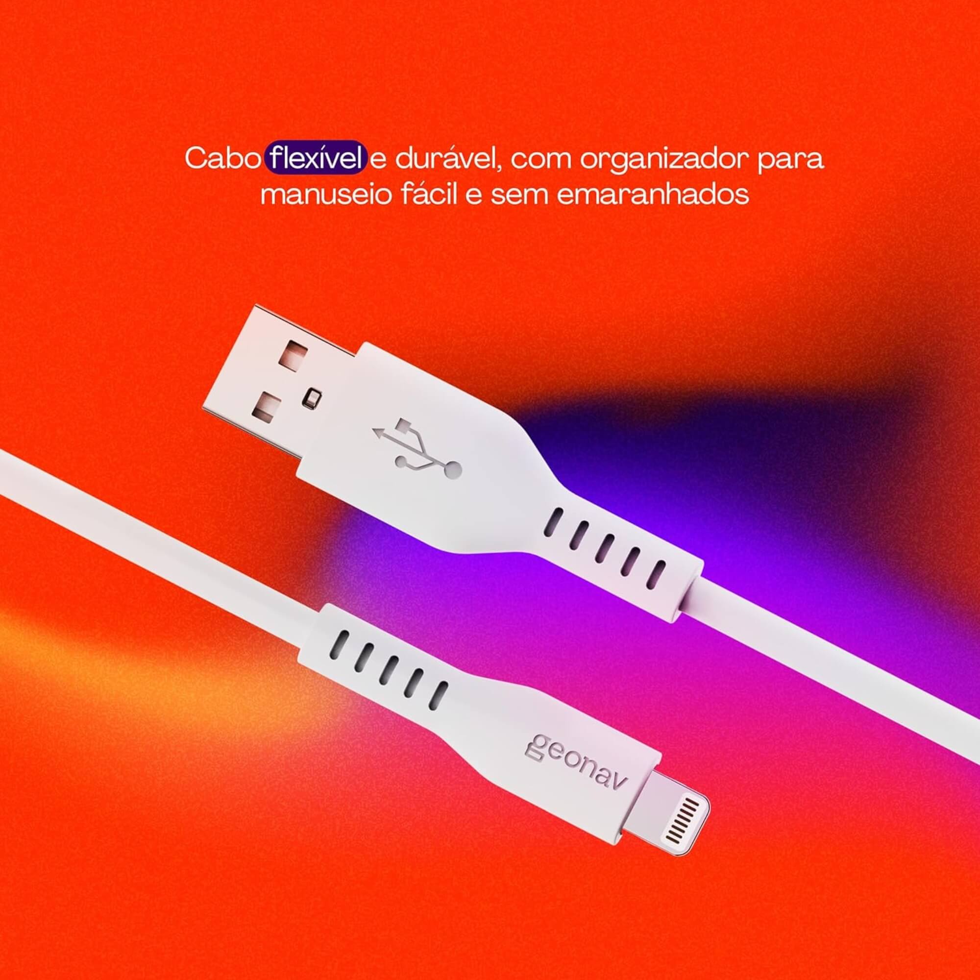 Cabo Usb-A para Lightning MFI em Silicone 1,5m Branco ESLISWT Geonav - 11647