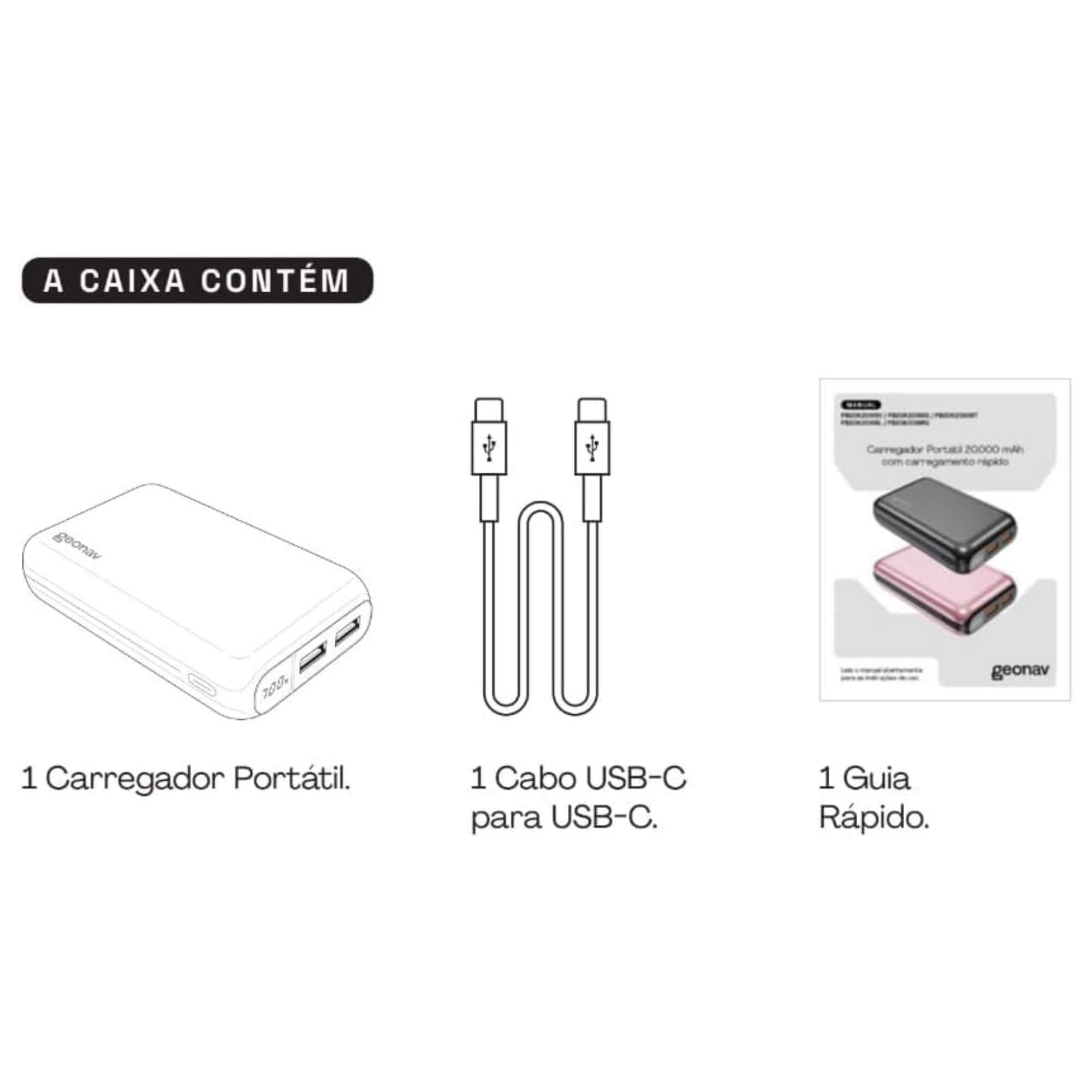 Carregador Portátil Power Bank 20000mah com Carregamento Rápido Geonav - 11626