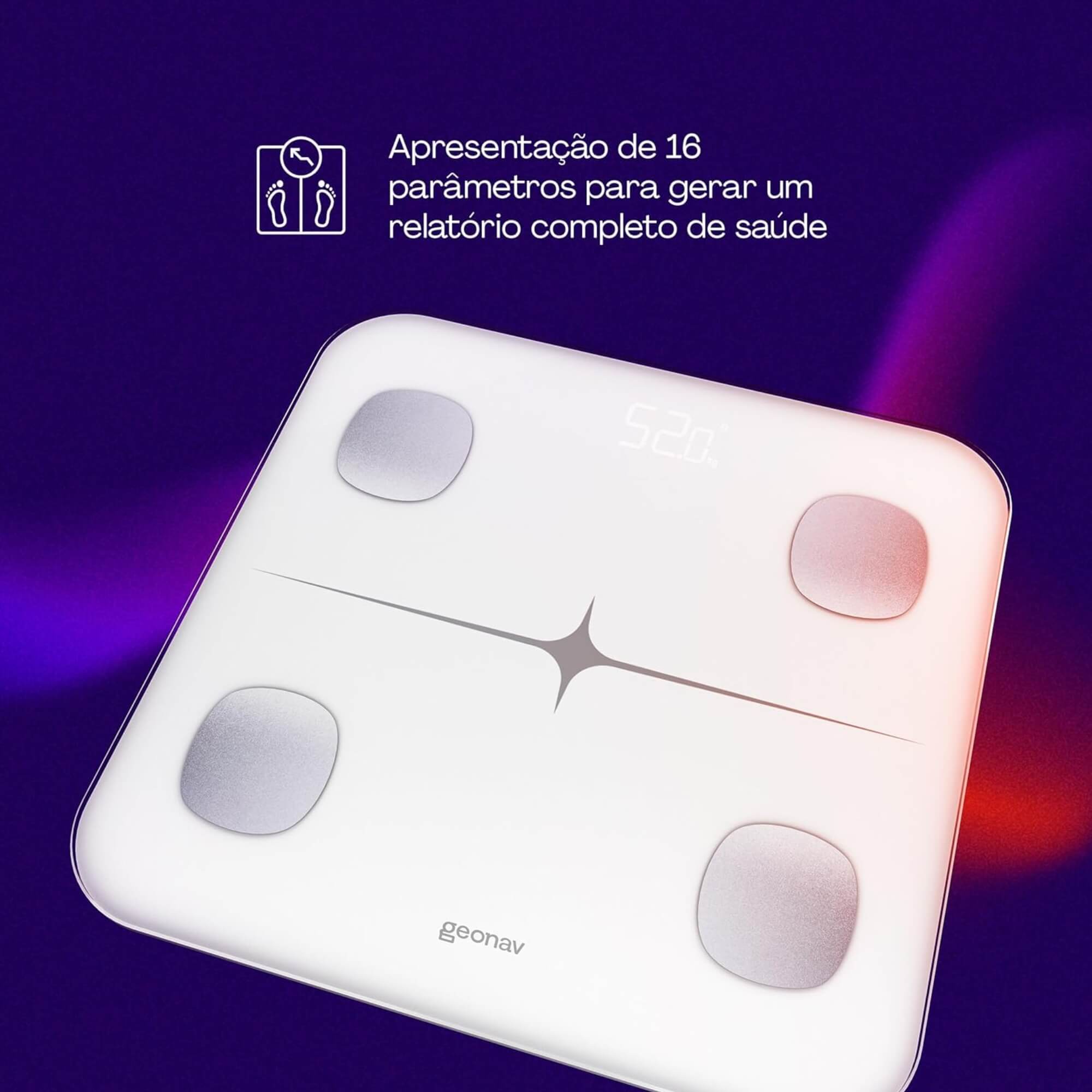 Balança Inteligente com Bioimpedância até 180kg Hisauba cor branco Geonav - 11727