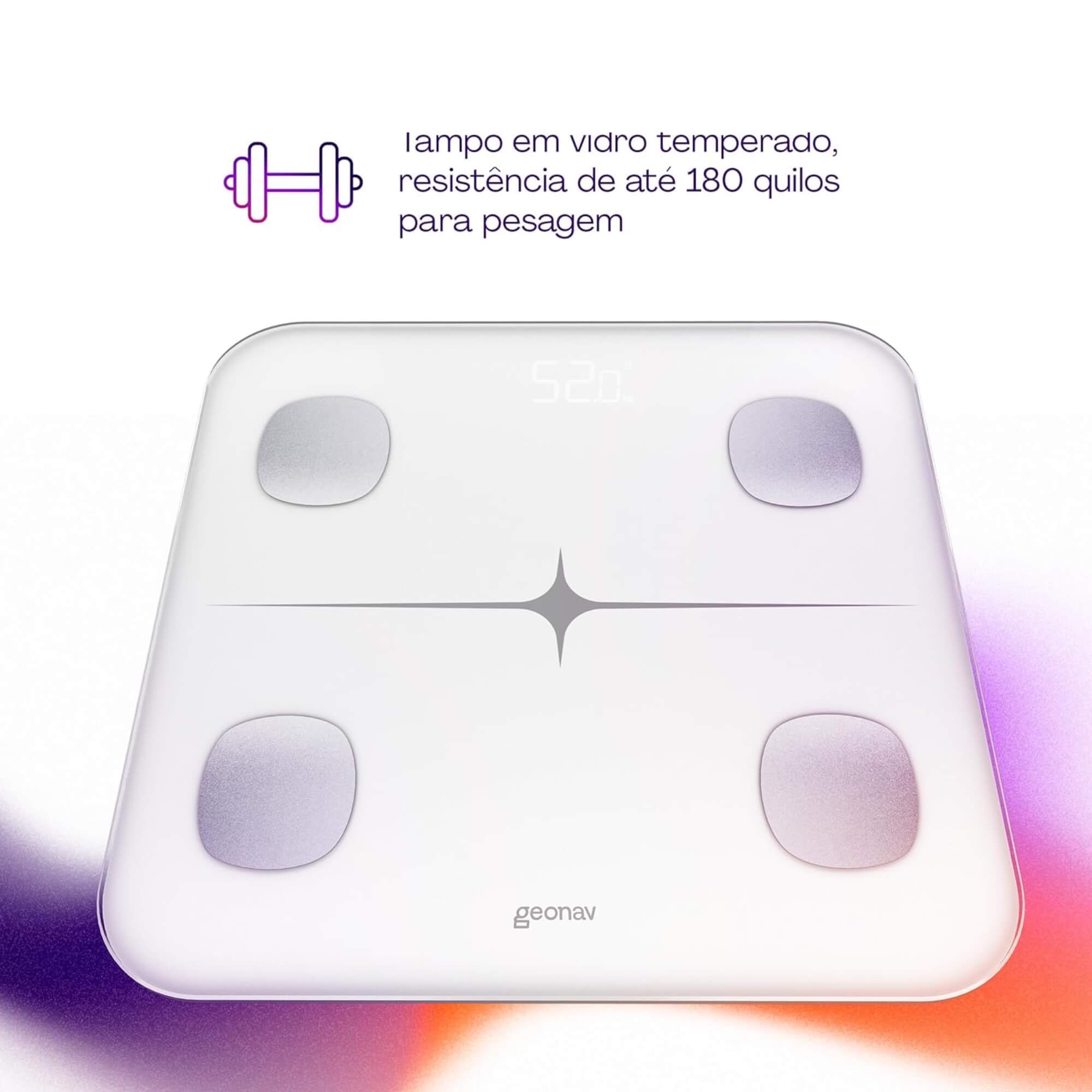 Balança Inteligente com Bioimpedância até 180kg Hisauba cor branco Geonav - 11727