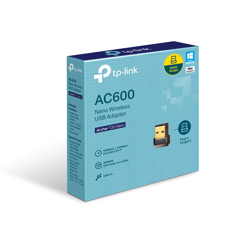 Adaptador USB Wireless Nano 433 e 200Mbps USB Dual Band AC600 Archer T2U - TP-Link