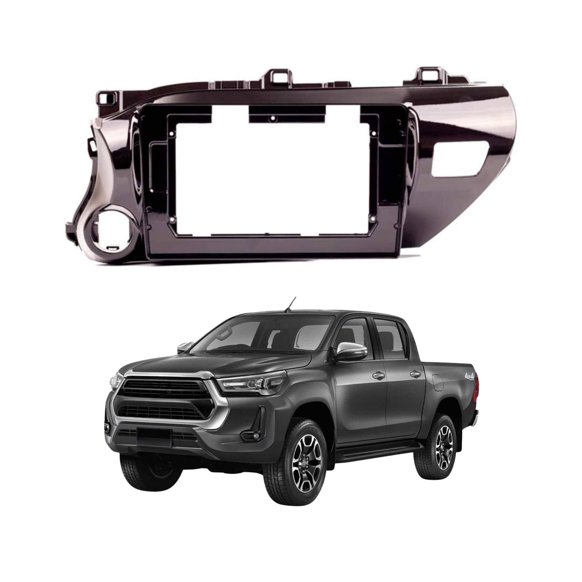 Moldura 10" Polegadas compatível com Hilux 2017 a 2021 cor Black Piano Expex - EPX10TO004
