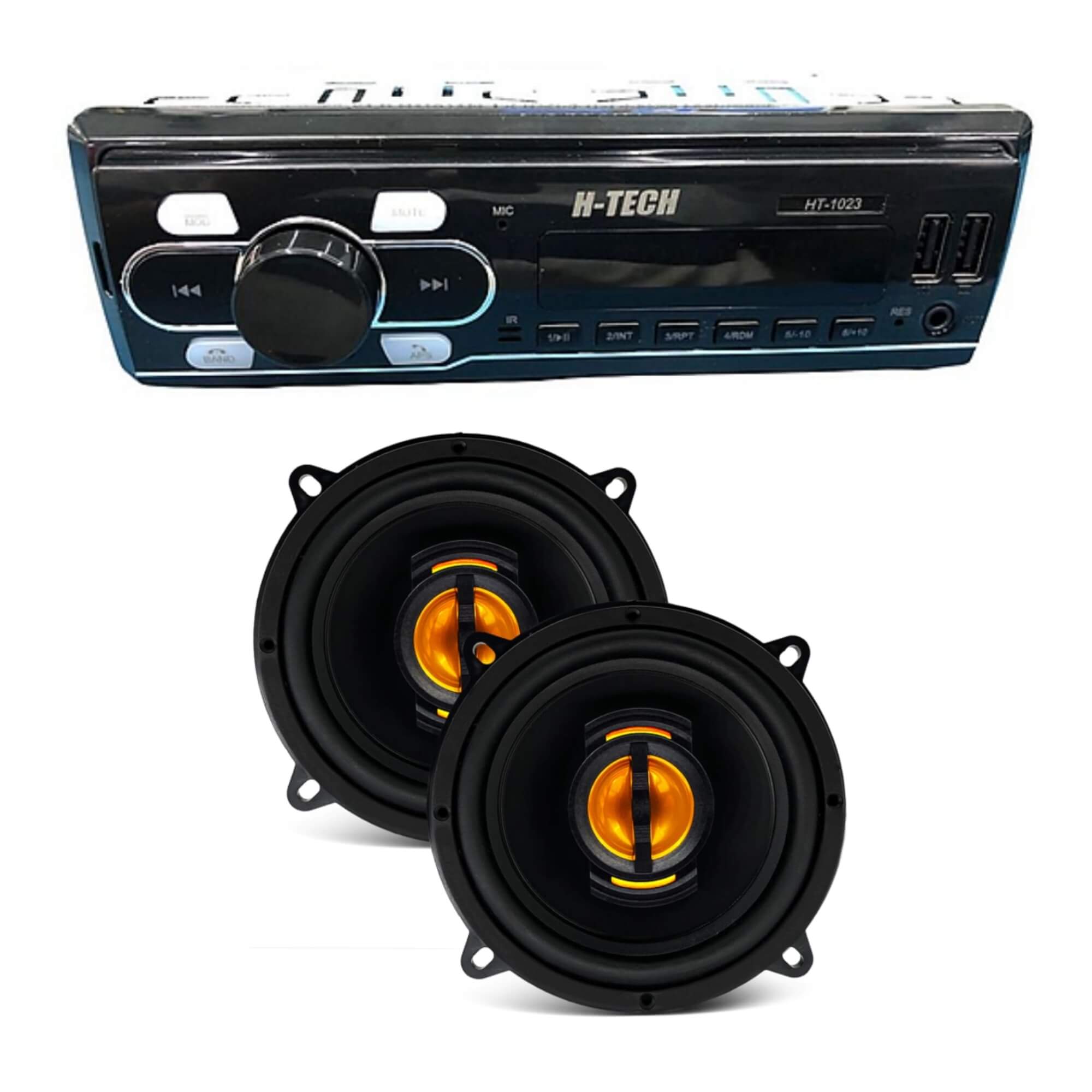Kit Som: Rádio de Carro 1Din Bluetooth com Controle + Par de Alto Falantes 5"
