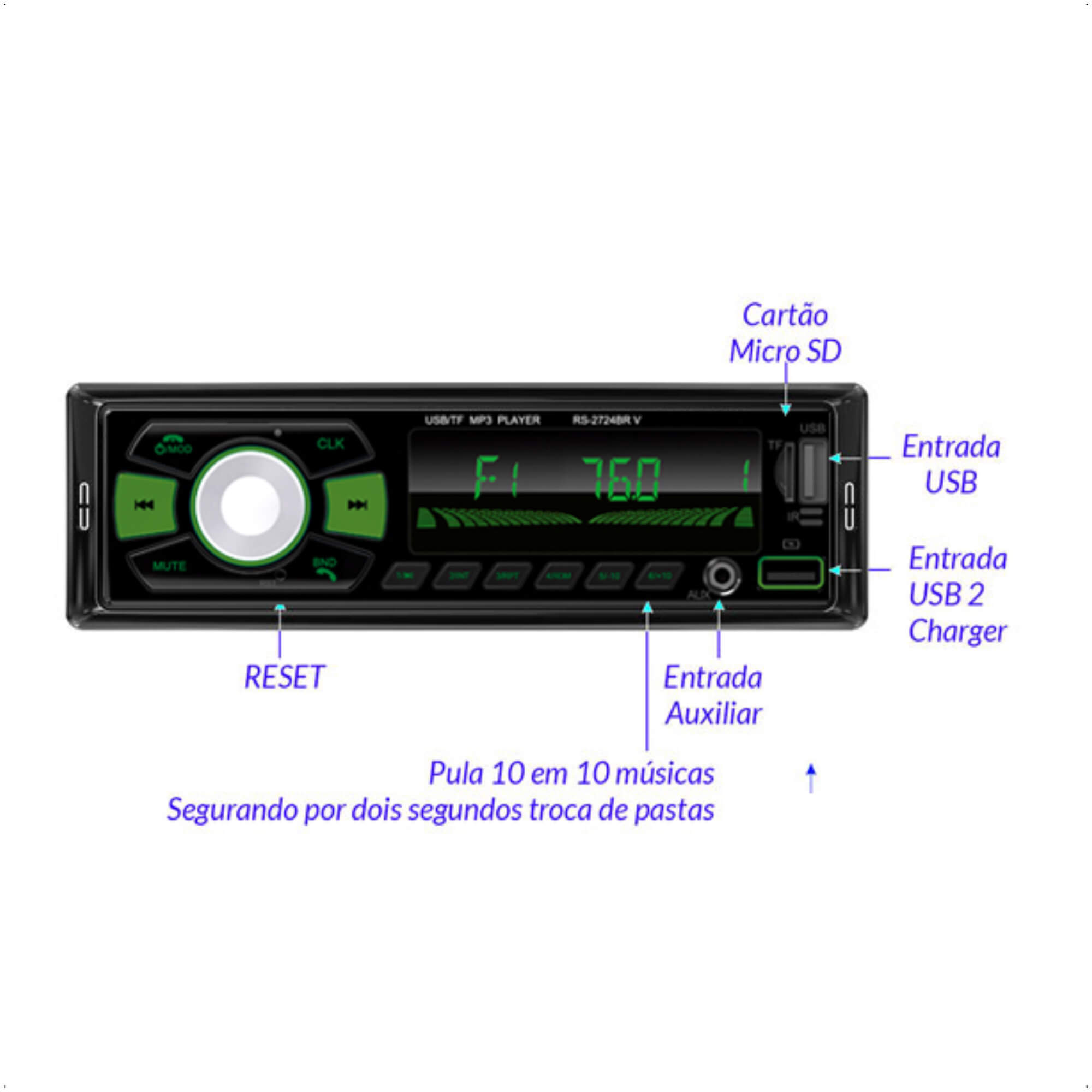 COMP Kit Par de Alto-Falantes Leson JB6 Flex 6" 110W + Auto Rádio Roadstar RS-2724BR