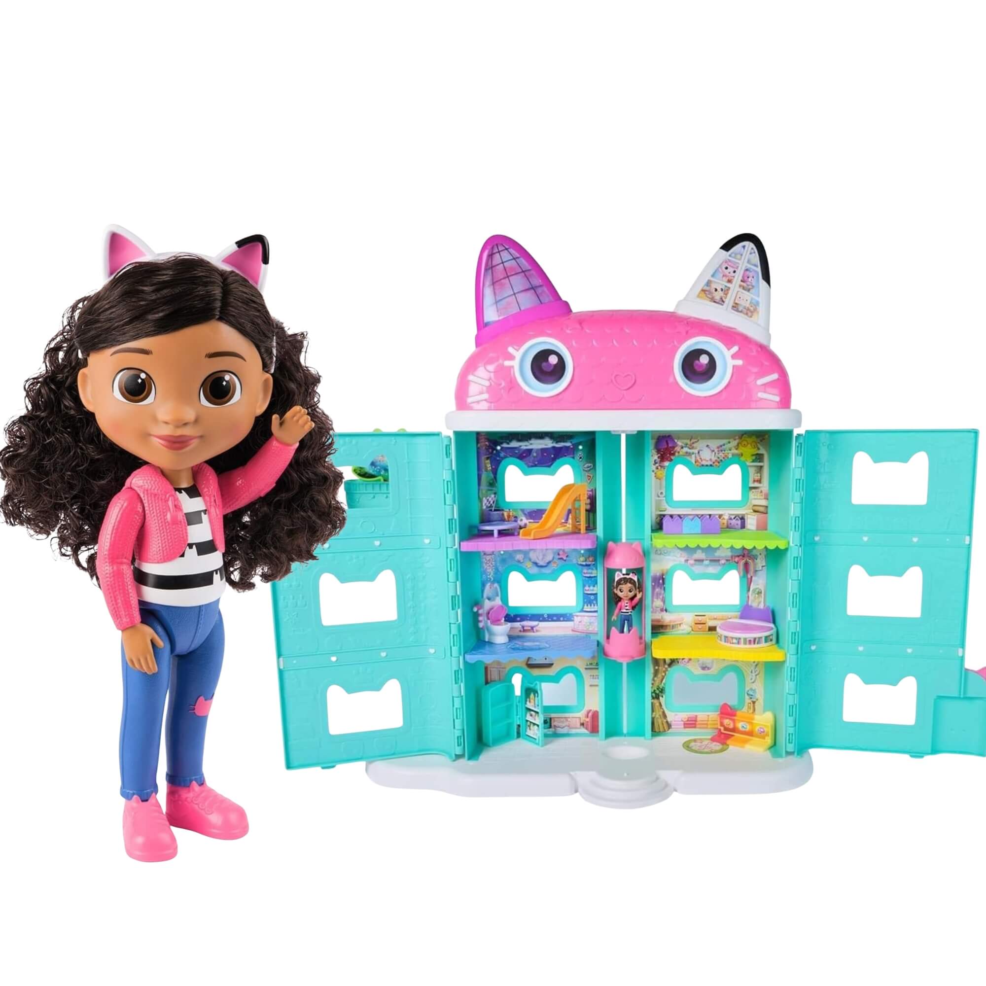 COMP Kit Boneca Gabby 13" com orelhas de gato + Casa de Bonecas Gabby’s Dollhouse the Movie