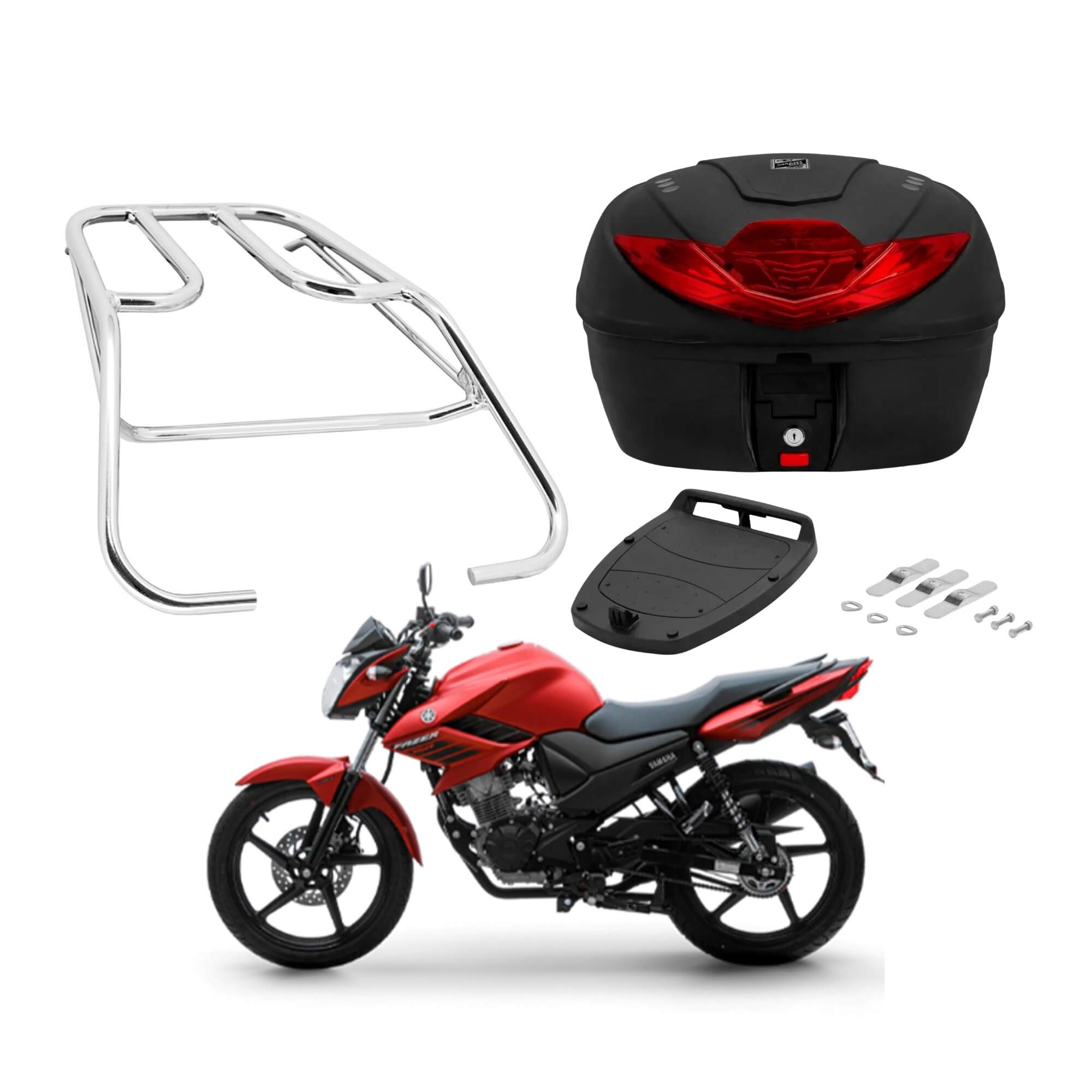 COMP Kit Bauleto Moto 35 Litros SmartBox + Bagageiro Mod. Sansão compatível c/ Fazer 150