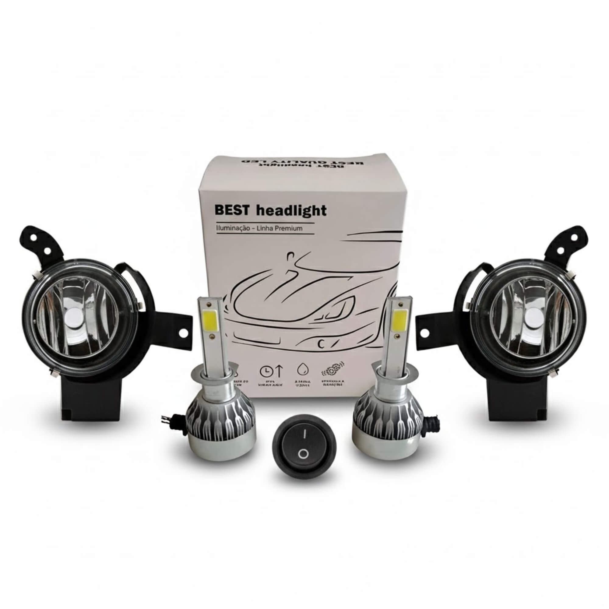 COMP Kit Lâmpadas LED H11 Super Led Nano Suits 6000K + Kit Farol de Milha p/ Fiesta 07/09 Ka 08/11