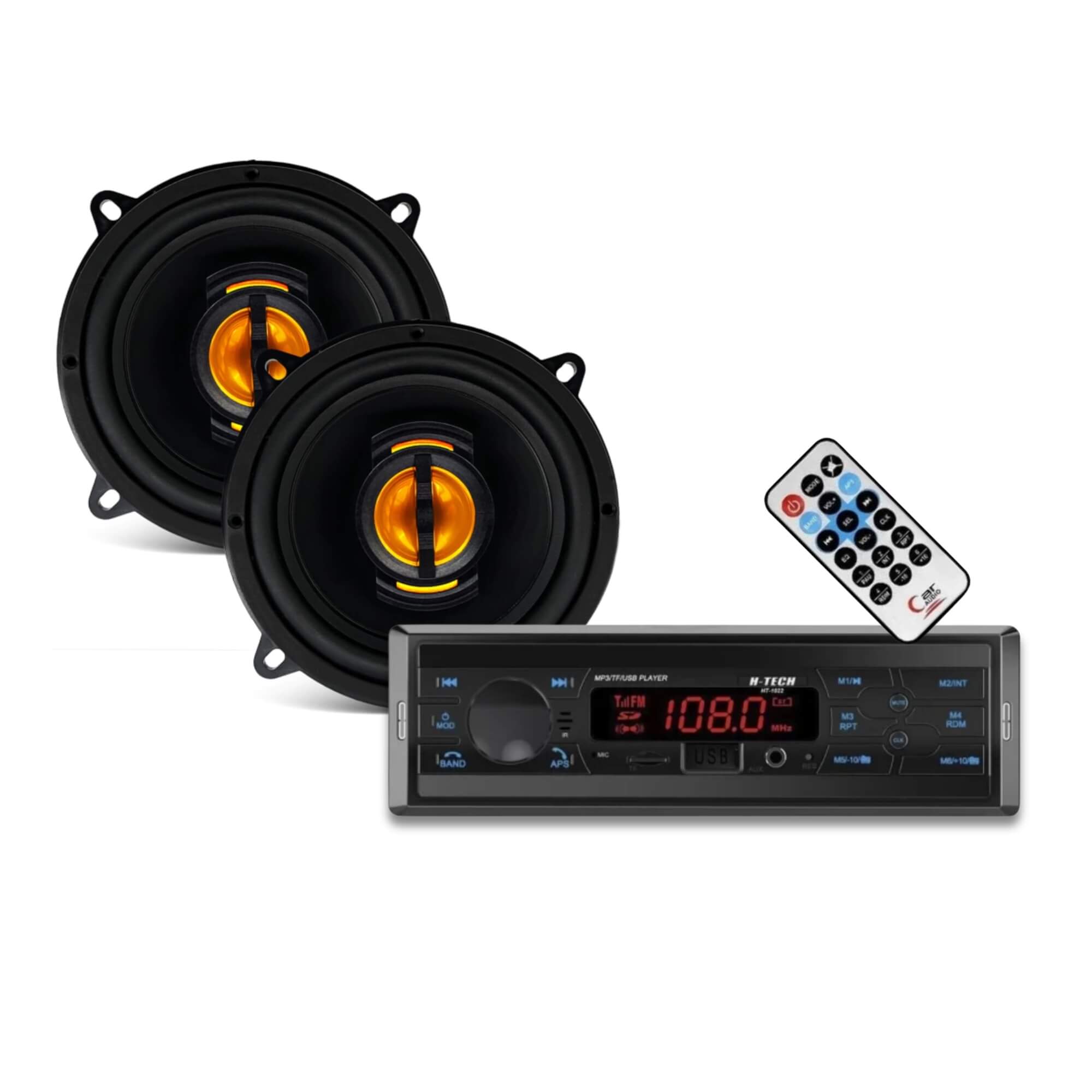 Kit Par de Alto-Falantes Leson JB5 Flex 5” 110W + Rádio Automotivo H-Tech HT-1022 Bluetooth