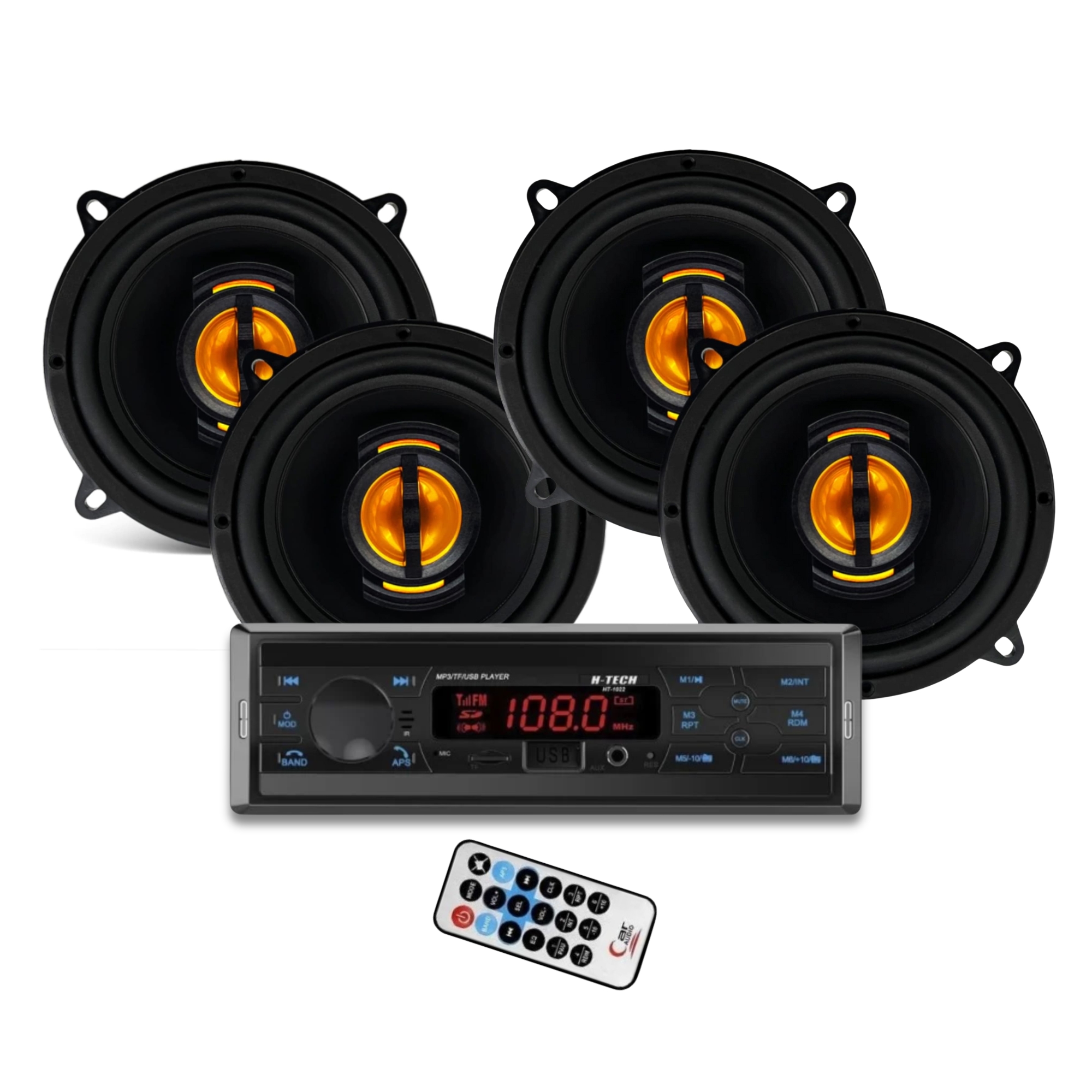 COMP Kit 2x Pares de Alto-Falantes Leson JB5 Flex 5” 110W + Rádio H-Tech HT-1022 Bluetooth
