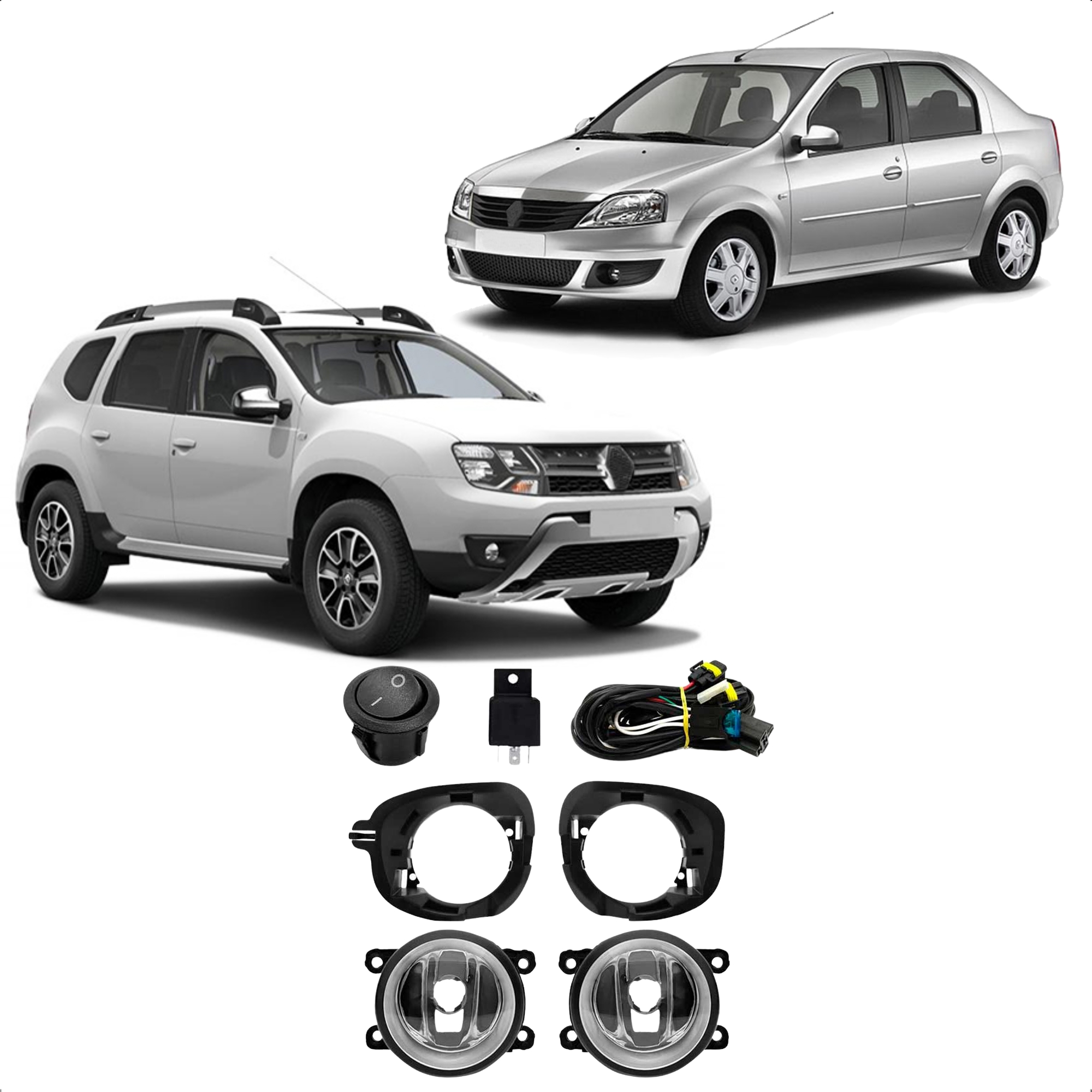 COMP Kit Farol de Milha Logan Sandero Clio Duster H11 + Par LED Nano Suits