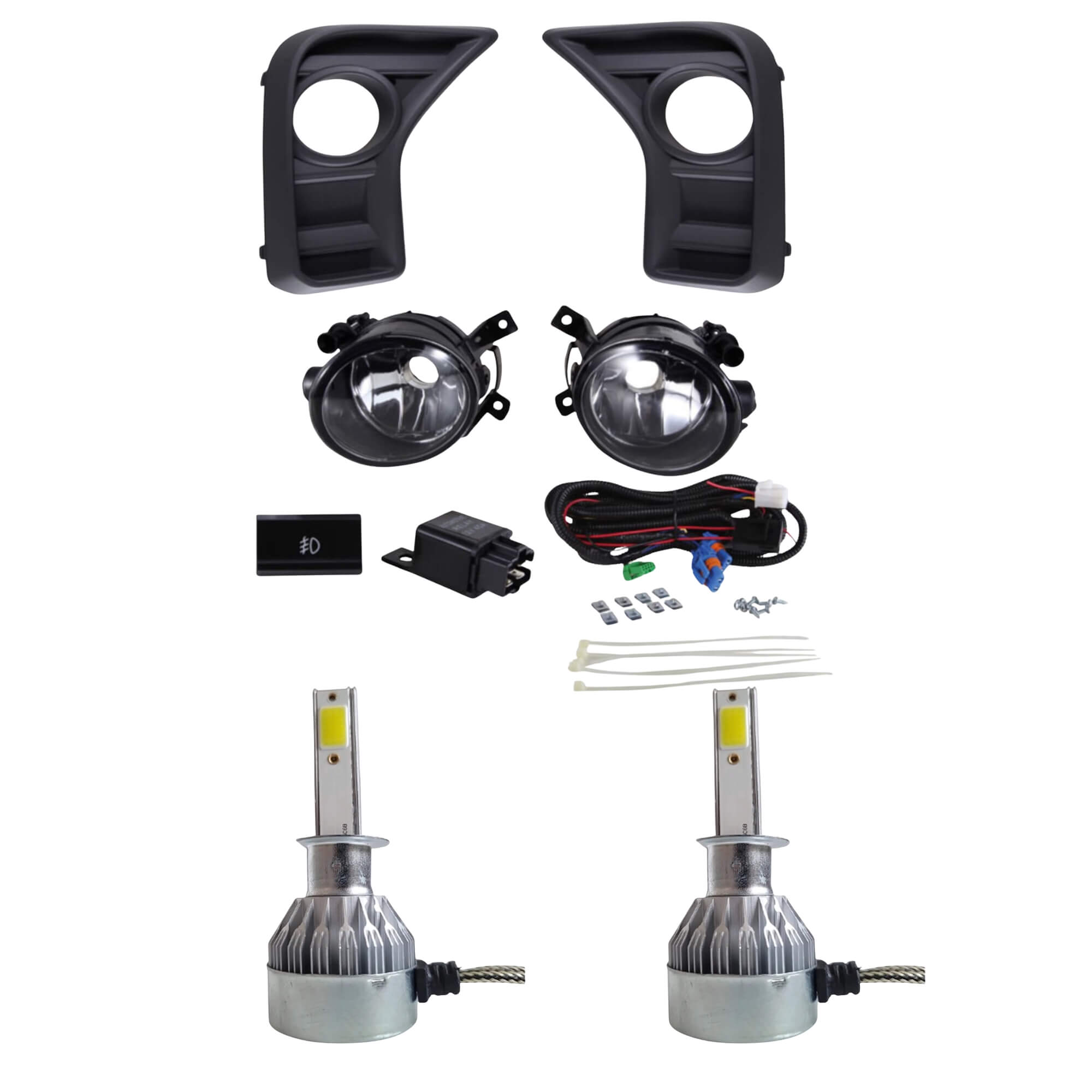 COMP Kit Farol de Milha Saveiro G8 2024 Grade Botão Original + Par Led HB4 Shocklight Suits