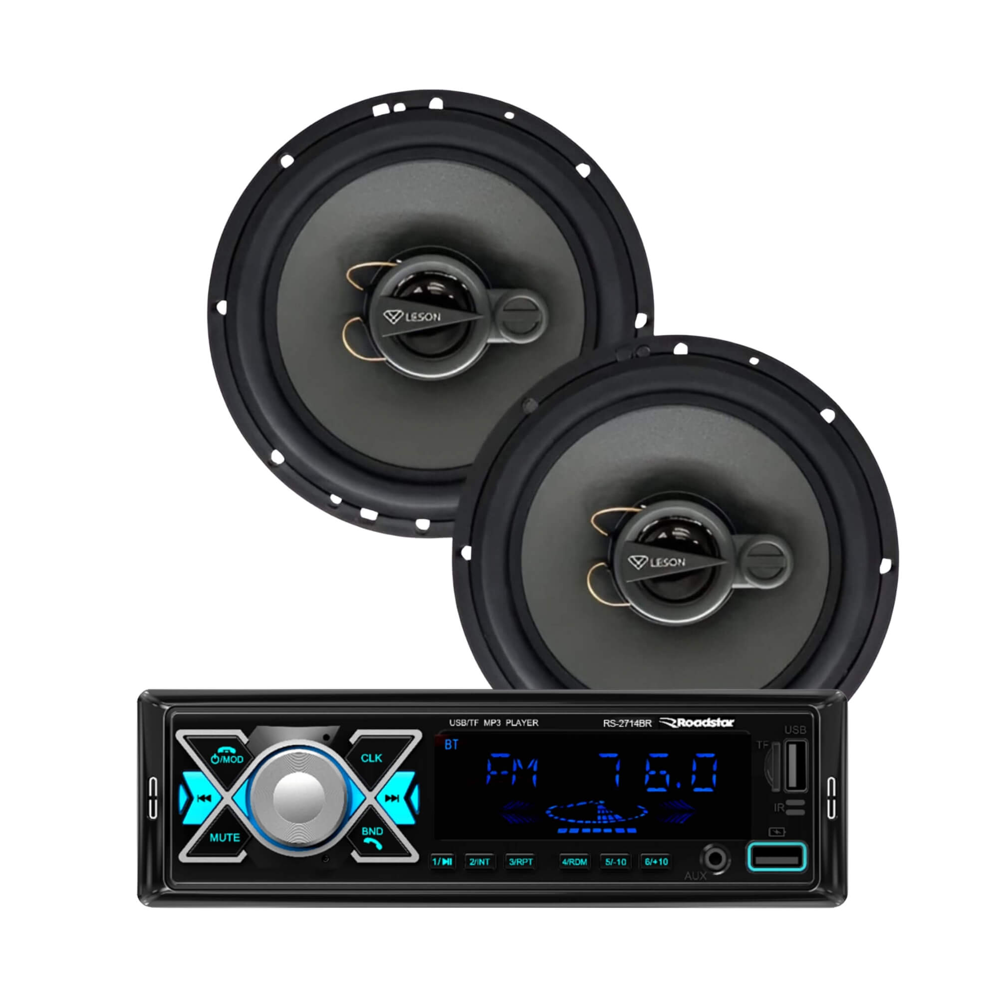 Kit Som Automotivo Roadstar RS2714BR Bluetooth + Par Alto-Falantes Leson LD6-TX 6”