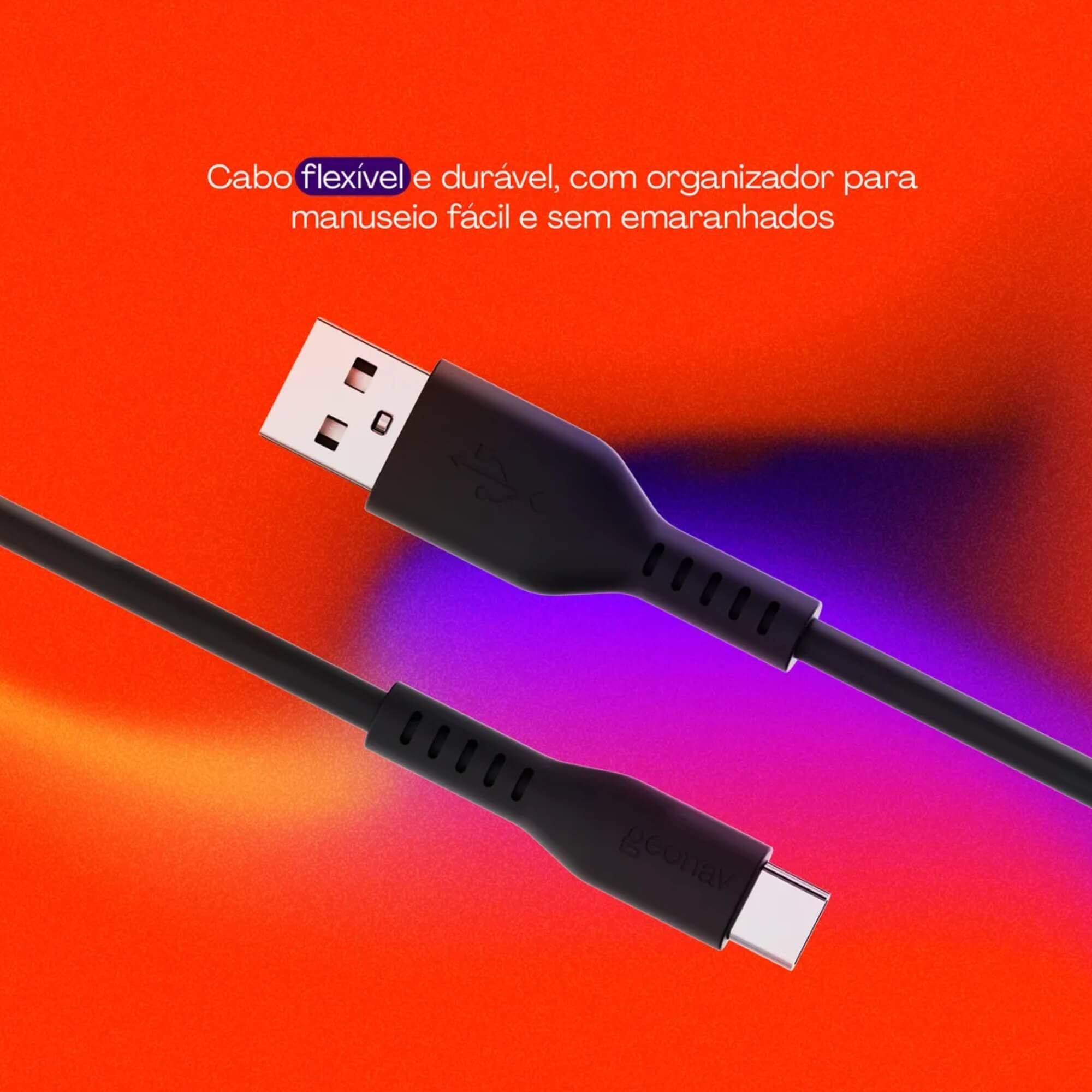 COMP Kit Carregador de Celular Automotivo + Cabo em Silicone Flexível Usb-a Para Usb-c 38w 1,5m