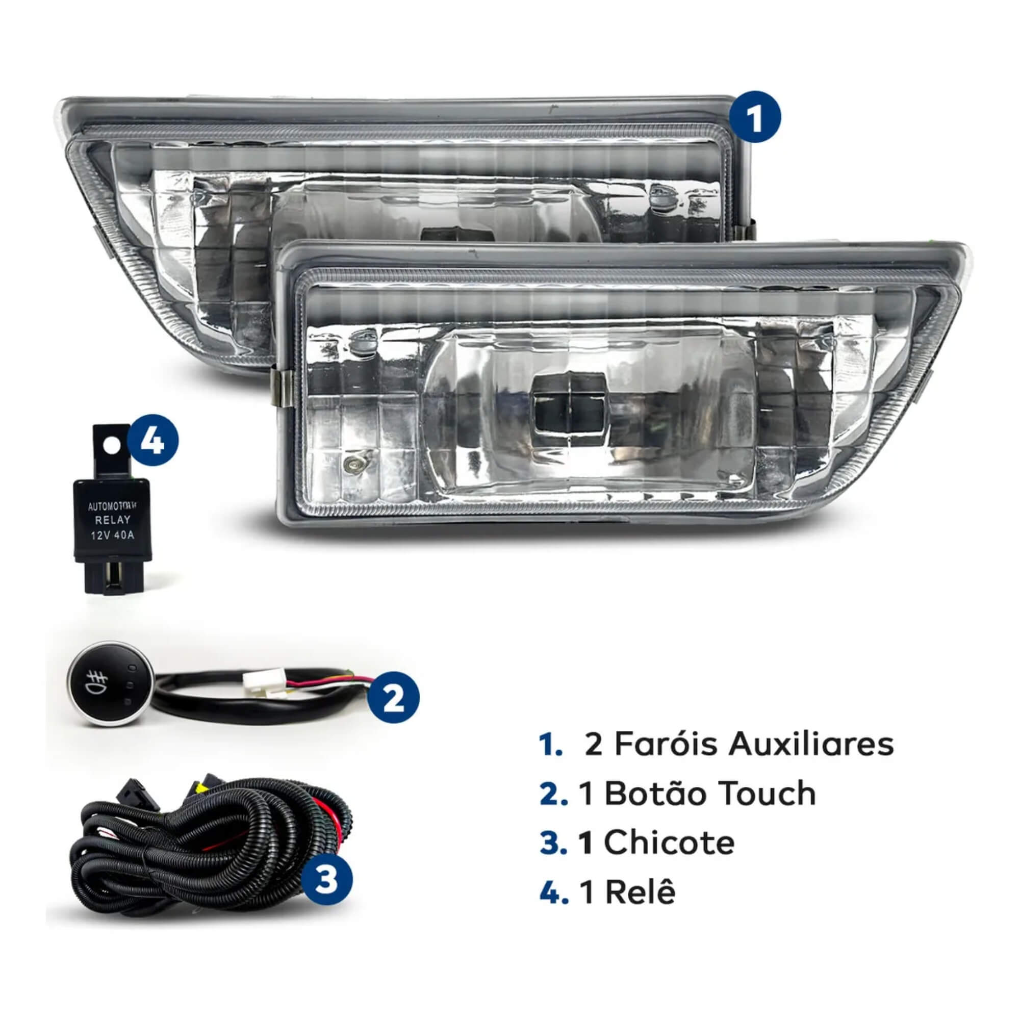 Kit Farol de Milha Gol G1 Quadrado 1987 a 1990 Botão Touch Shocklight -  SL-263410U