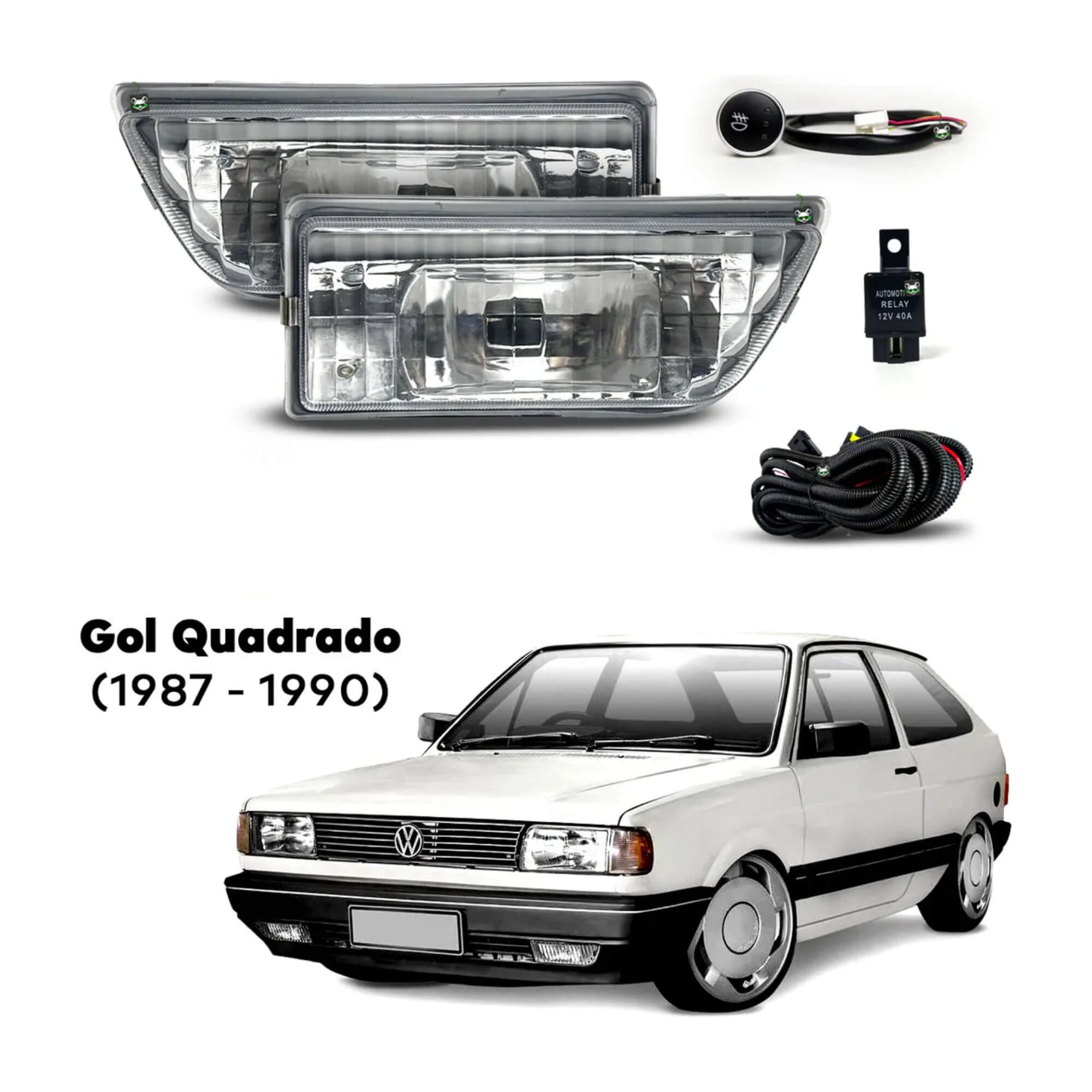 Kit Farol de Milha Gol G1 Quadrado 1987 a 1990 Botão Touch Shocklight -  SL-263410U