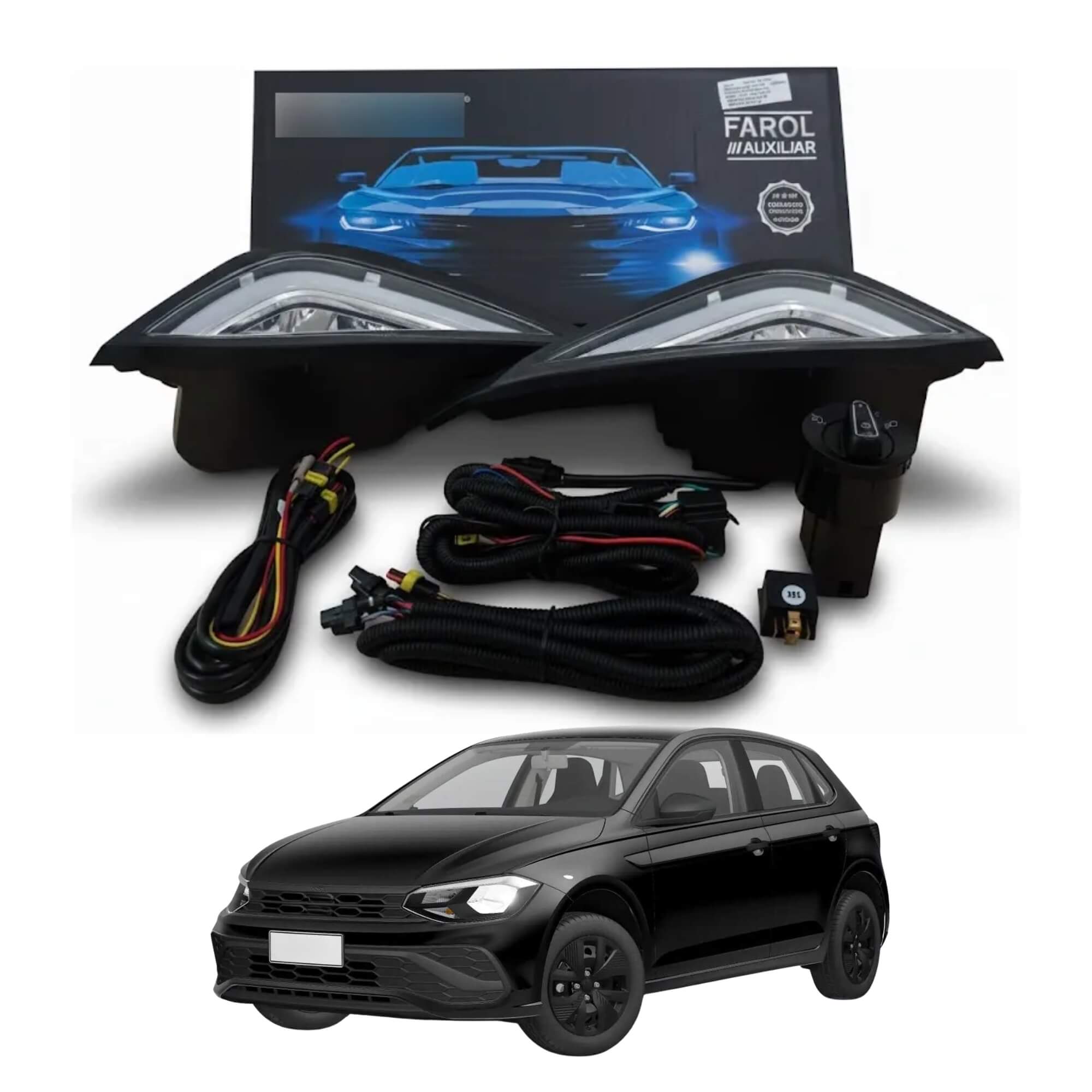 Kit Farol Milha Polo Track A partir de 2023 Drl Led Masc Cromada Botão Shocklight - SL-263610CRLED