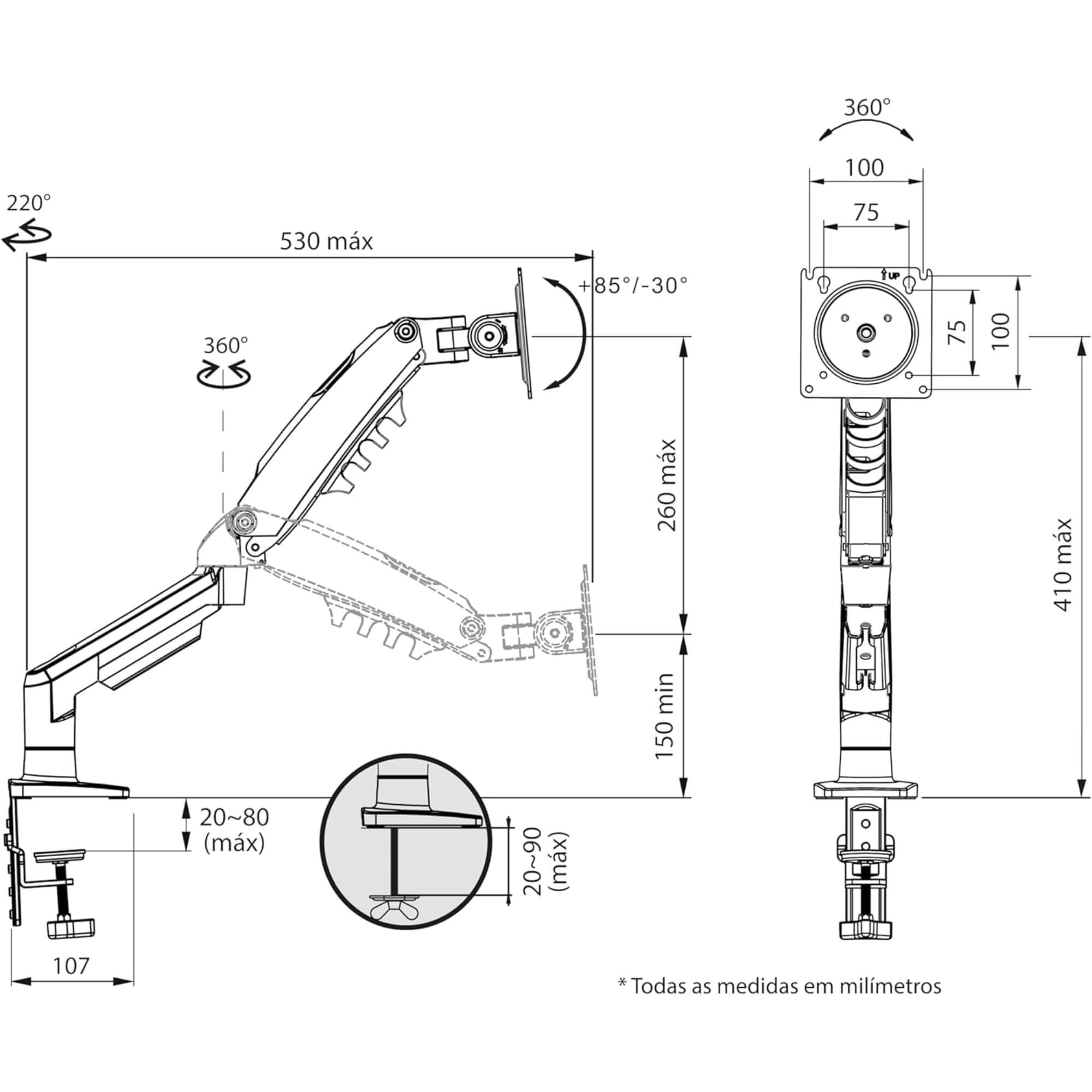 Suporte Articulado de Mesa com Pistão a Gás para Monitor de 17” a 35” ELG - F80N