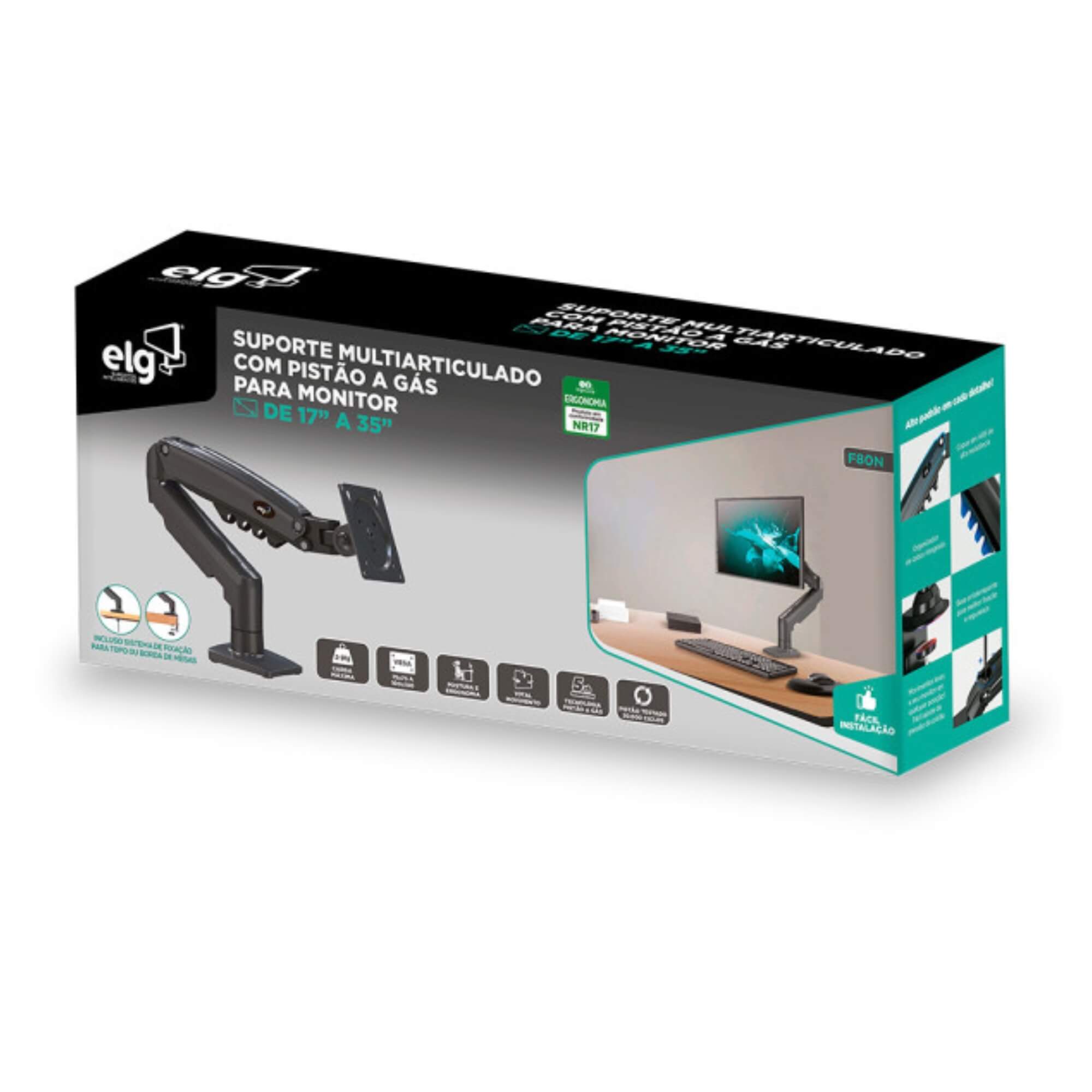 Suporte Articulado de Mesa com Pistão a Gás para Monitor de 17” a 35” ELG - F80N