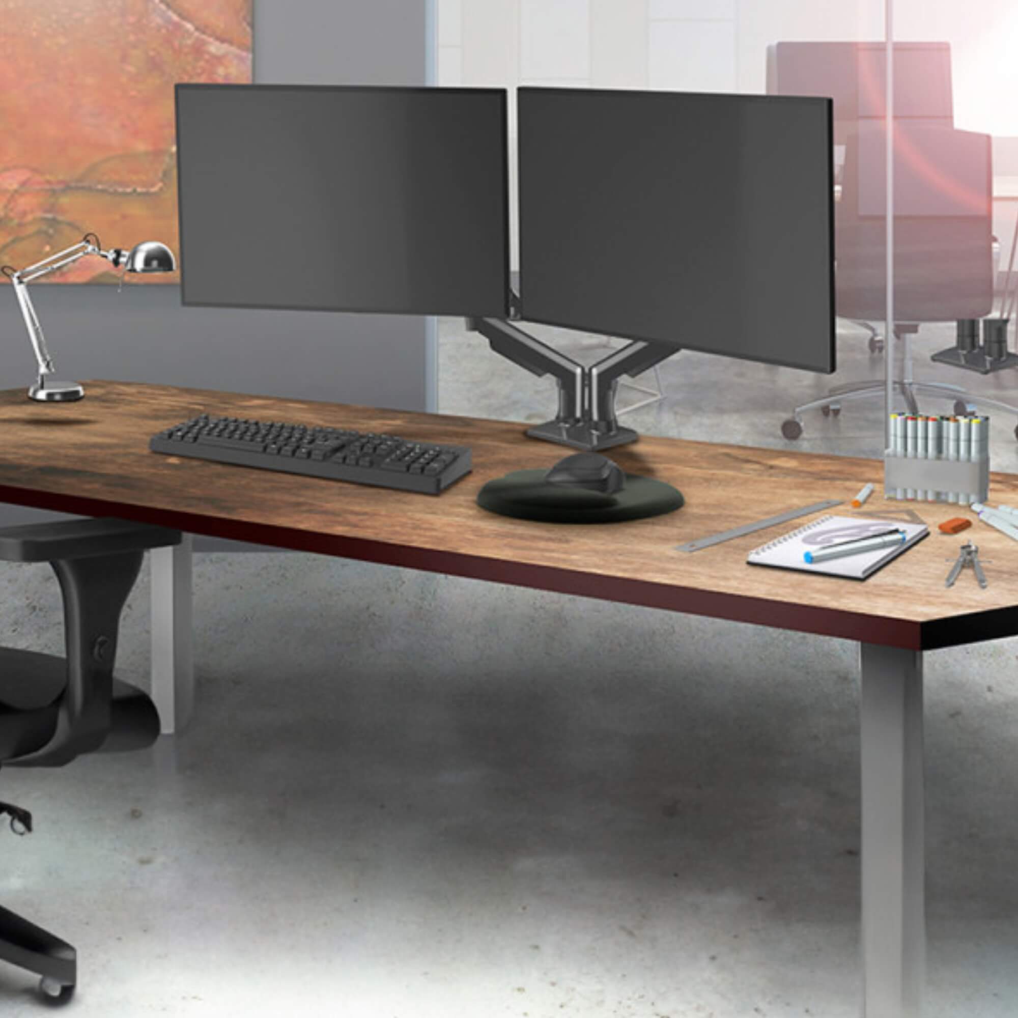Suporte Ergonômico Articulado de Mesa c/ Pistão a Gás p/ 2 Monitores de 17” a 35” ELG - F160N